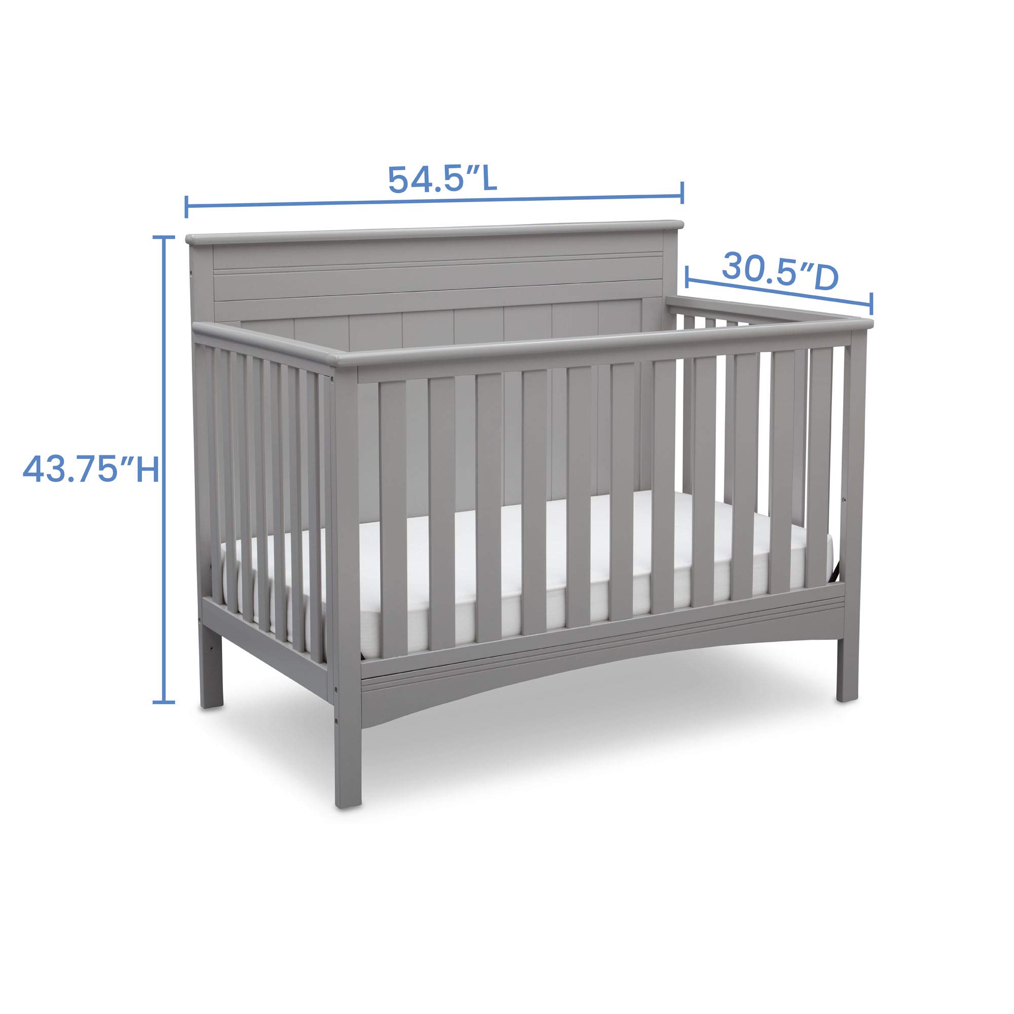 Delta Children 4-in-1 Convertible Crib with Serta Toddler Mattress - Grey Nursery Furniture Set | Safe Sleep Solution for Babies & Toddlers | Perfect for Modern Nursery, Daycare or Guest Room