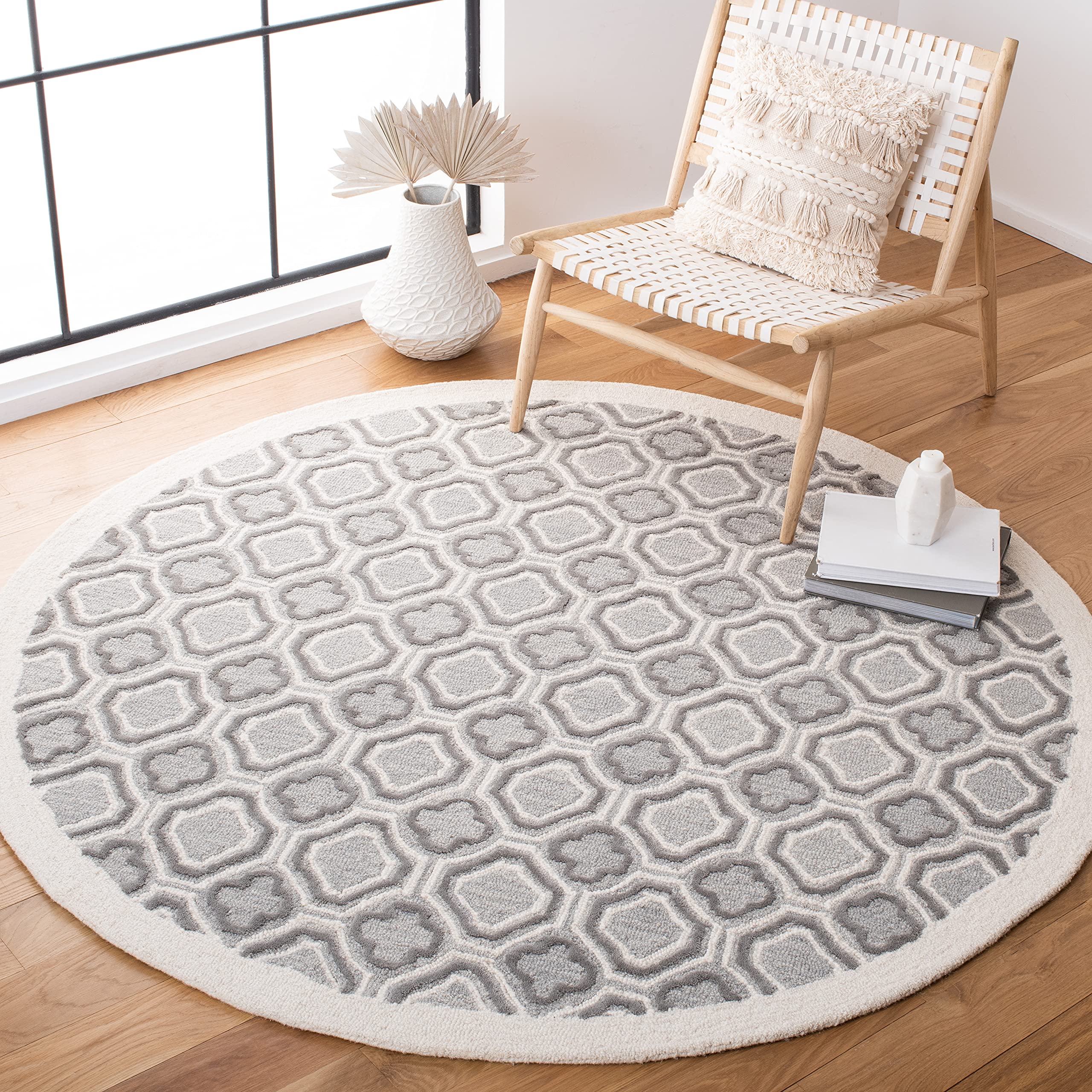 SAFAVIEH Metro Collection 6' Round Ivory Grey Wool Area Rug - Handmade Premium Quality for Living Room, Dining Room, Bedroom & Entryway Decor