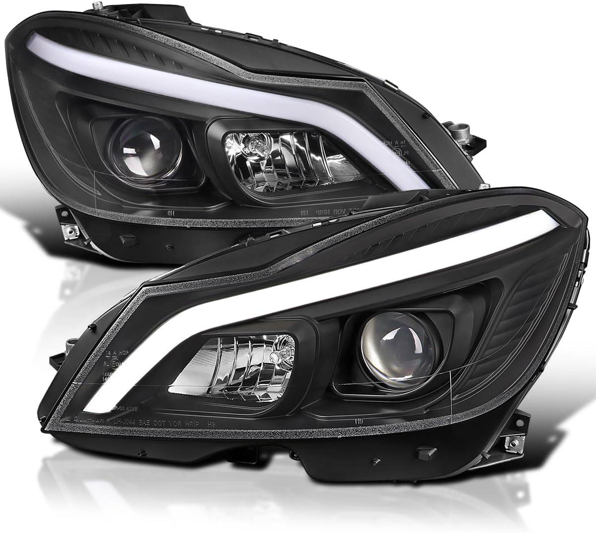 2012-2014 Mercedes Benz W204 C Class LED Headlights - Switchback Sequential LED Bar Projector Headlamps with Matte Black Housing & Clear Lens - Upgrade for Night Driving & Enhanced Style