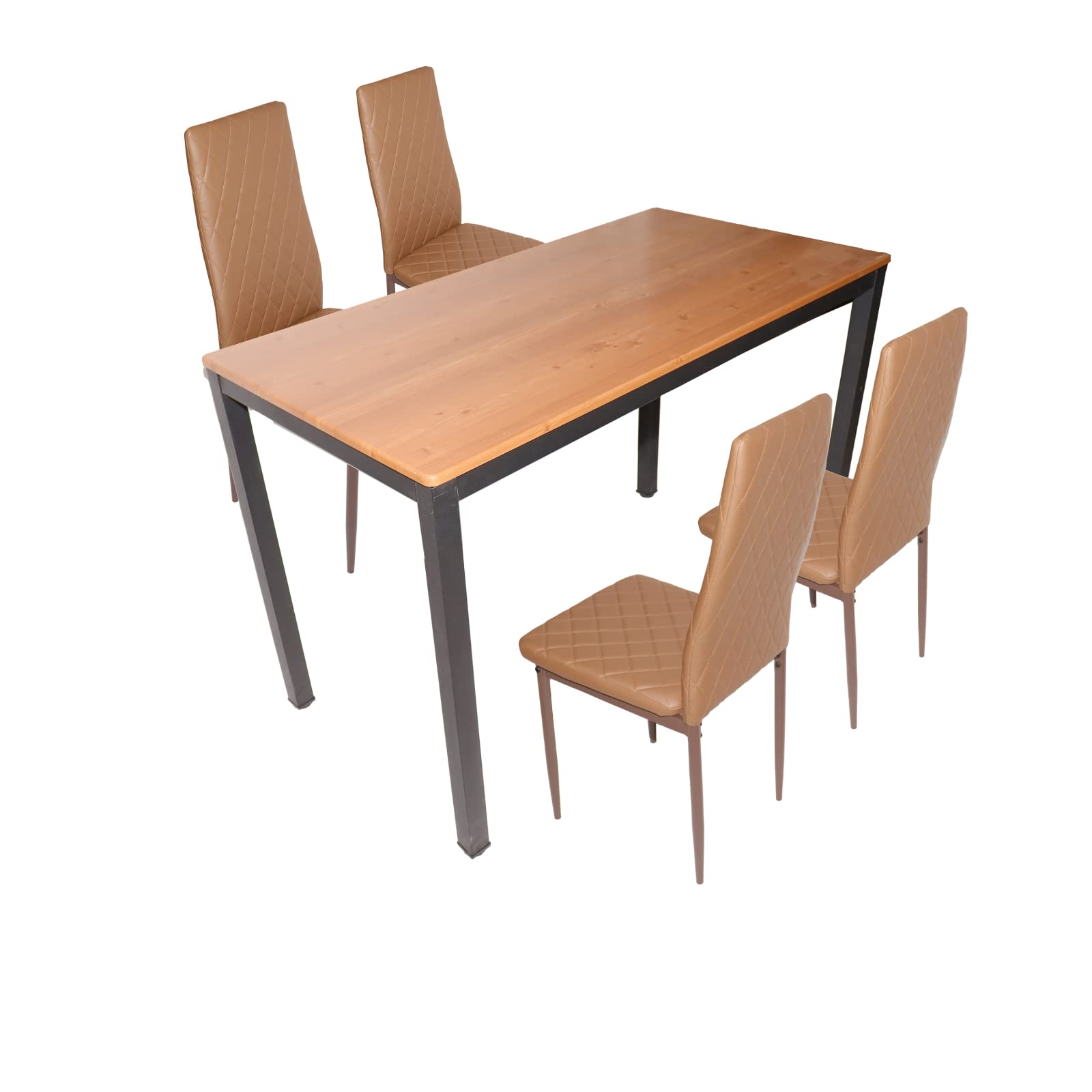 OpenBeauty Retro Style 4-Piece Dining Table Set with PU Leather Chairs & Fireproof Sponge - Light Brown & Coffee | Perfect for Small Spaces, Breakfast Nooks & Cozy Apartments