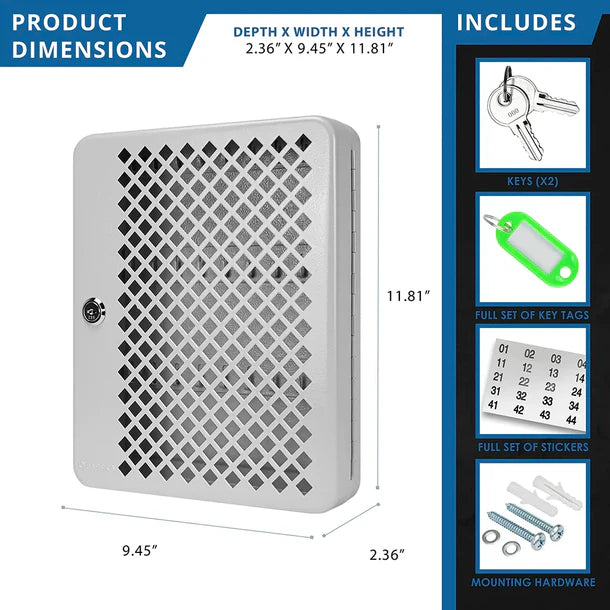 Barska CB13756 27-Key Wall Mount Key Cabinet with Mesh Front & Lock - Secure Key Storage for Home, Office, or Business Use
