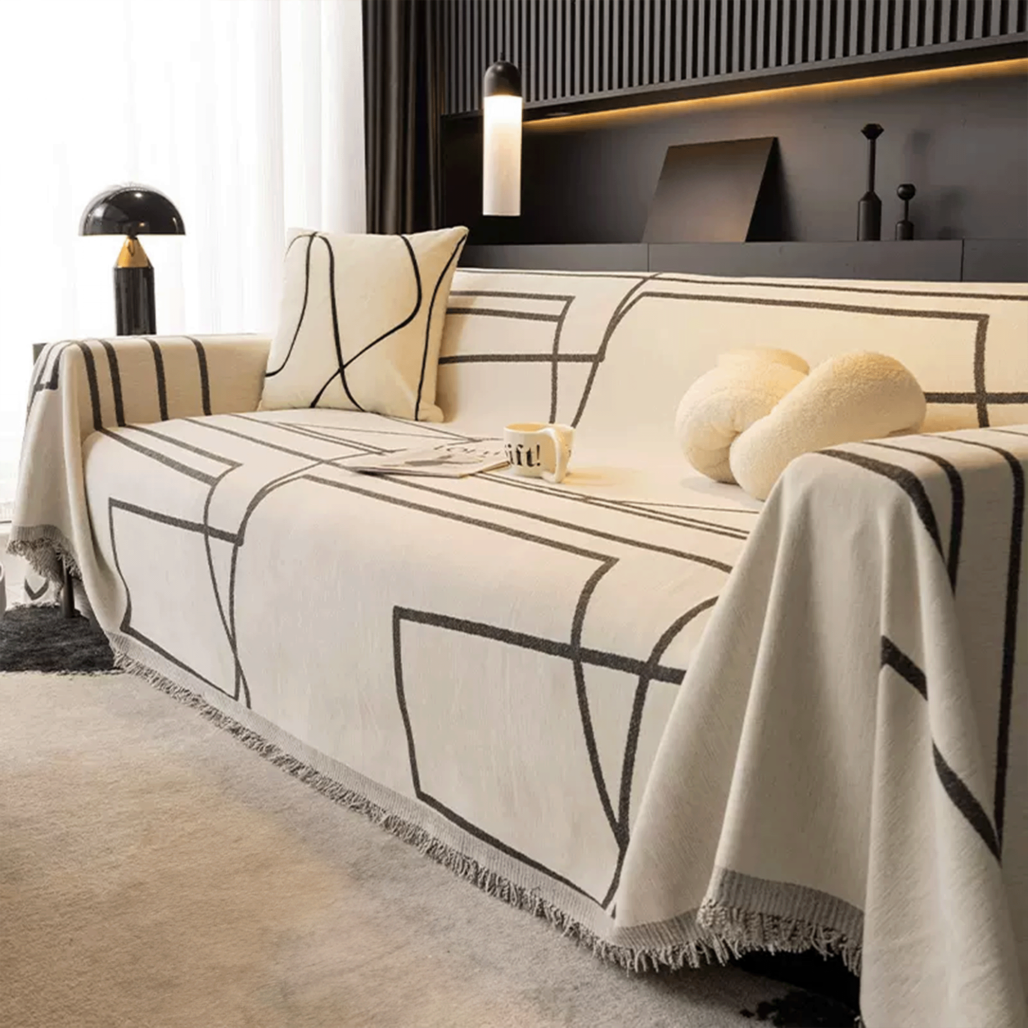 Abstract Lines Sofa Cover - Stretchable & Washable Slipcover for Living Room Furniture - Perfect for Home Decor, Pet Protection, and Daily Use