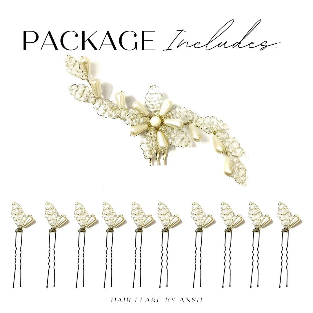 Sparkling Crystal & Pearl Flower Hair Clips - Elegant Artificial Bangs Hair Accessories for Women & Girls | Perfect for Weddings, Parties & Everyday Styling
