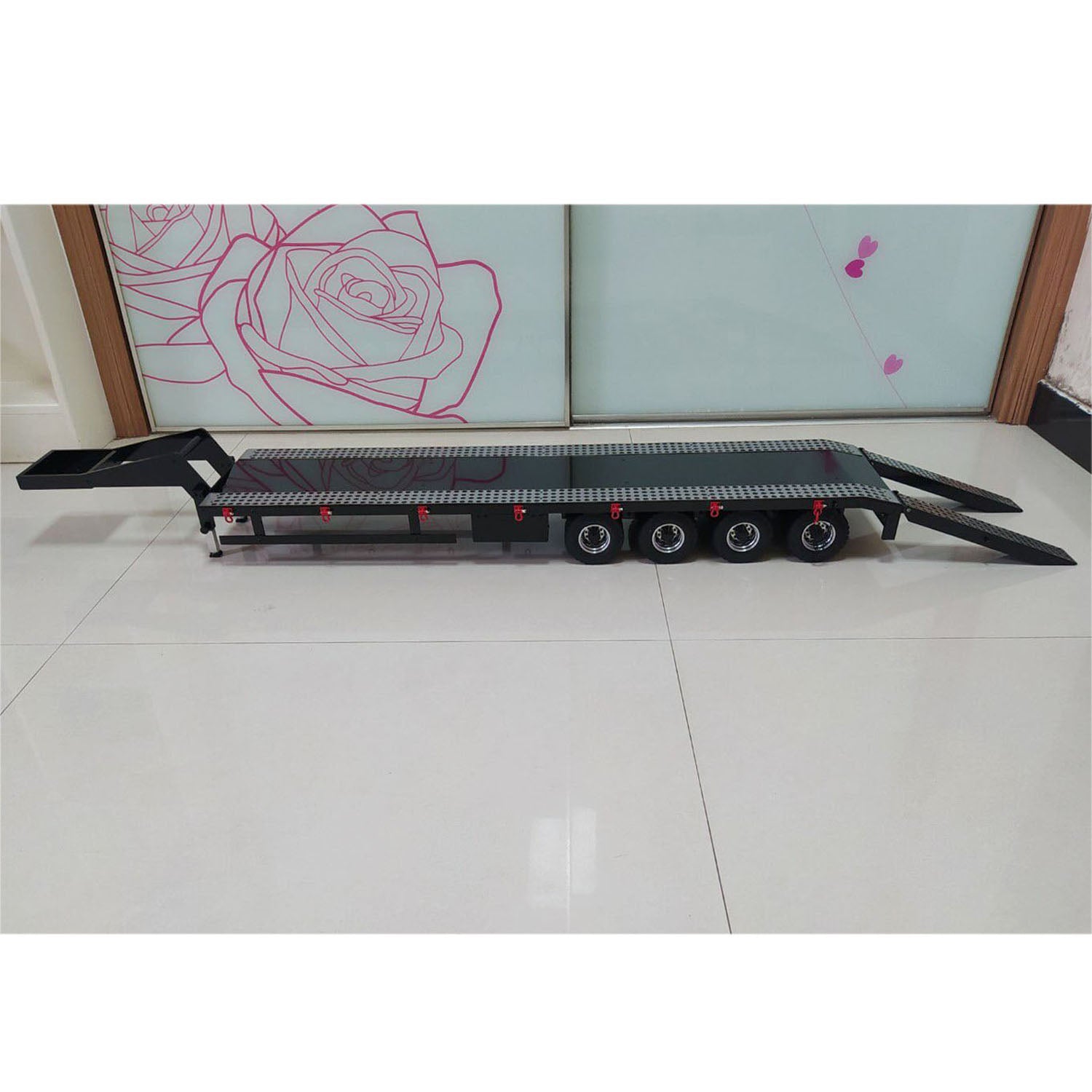 1/14 Scale Metal 4-Axle Semi Trailer for RC Tractor Truck - Remote Control Simulation Vehicle with Electric Motor, Pre-Painted & Assembled - Perfect for RC Car Enthusiasts & Collectors, Great for Racing, Display and Realistic Truck Simulation