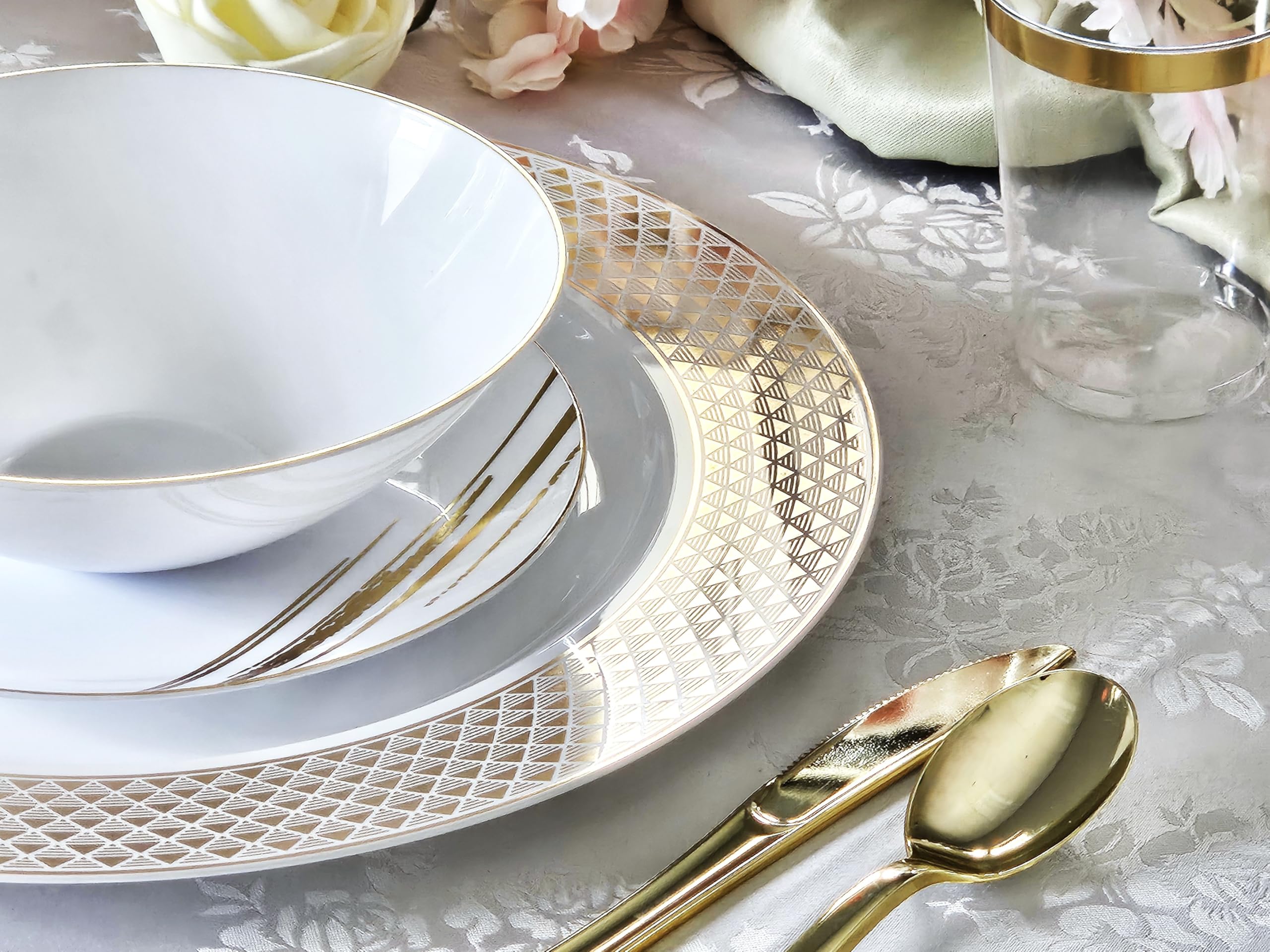 60-Piece Heavyweight Disposable Plastic Bowls Set - 6oz Dessert Bowls for Weddings, Parties & Celebrations (Elegant White & Gold) - Perfect for Desserts, Snacks & Catering Events