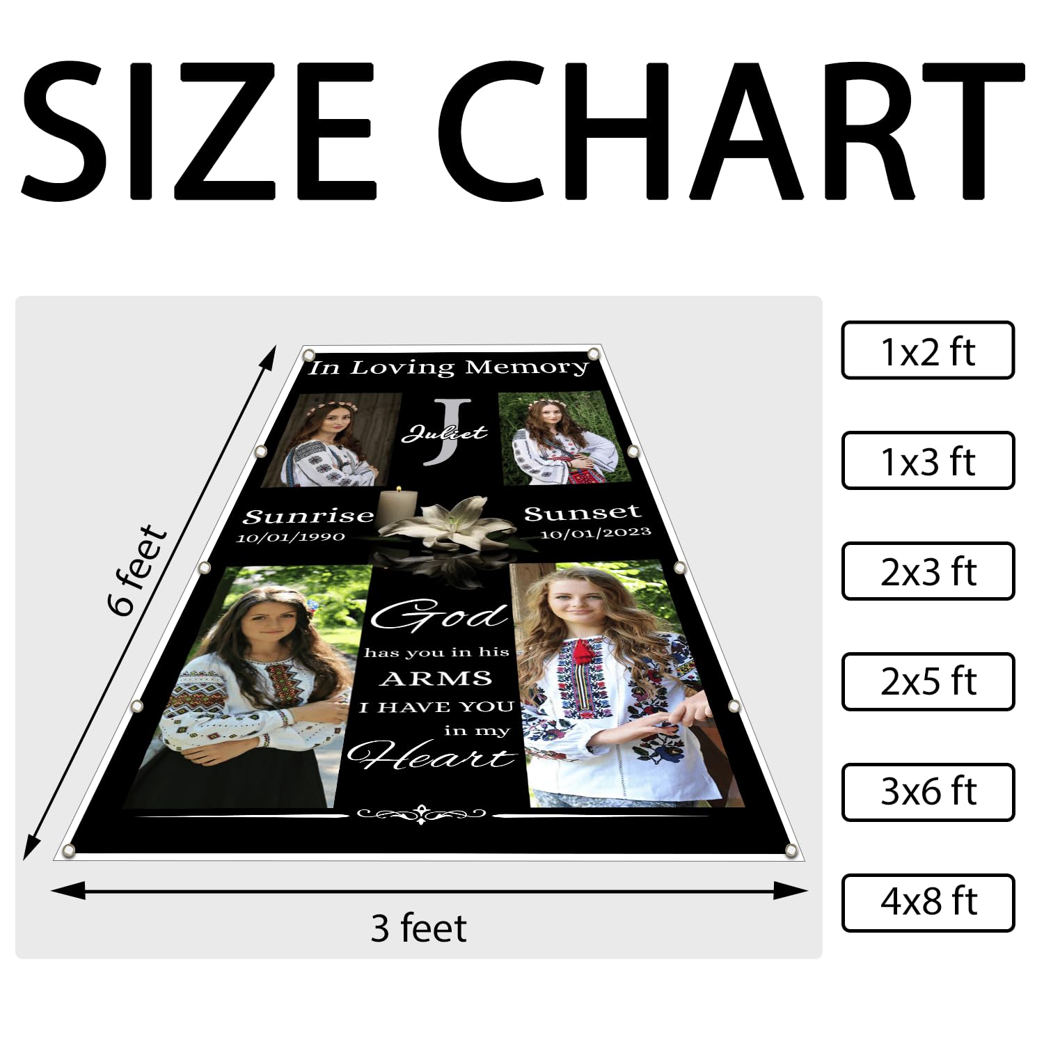 Custom Memorial Grave Blanket with Photo & Name - Personalized Funeral Blanket for Loved Ones in Heaven - 4x8ft Remembrance Blanket for Graveside Memorials & Cemetery Tributes