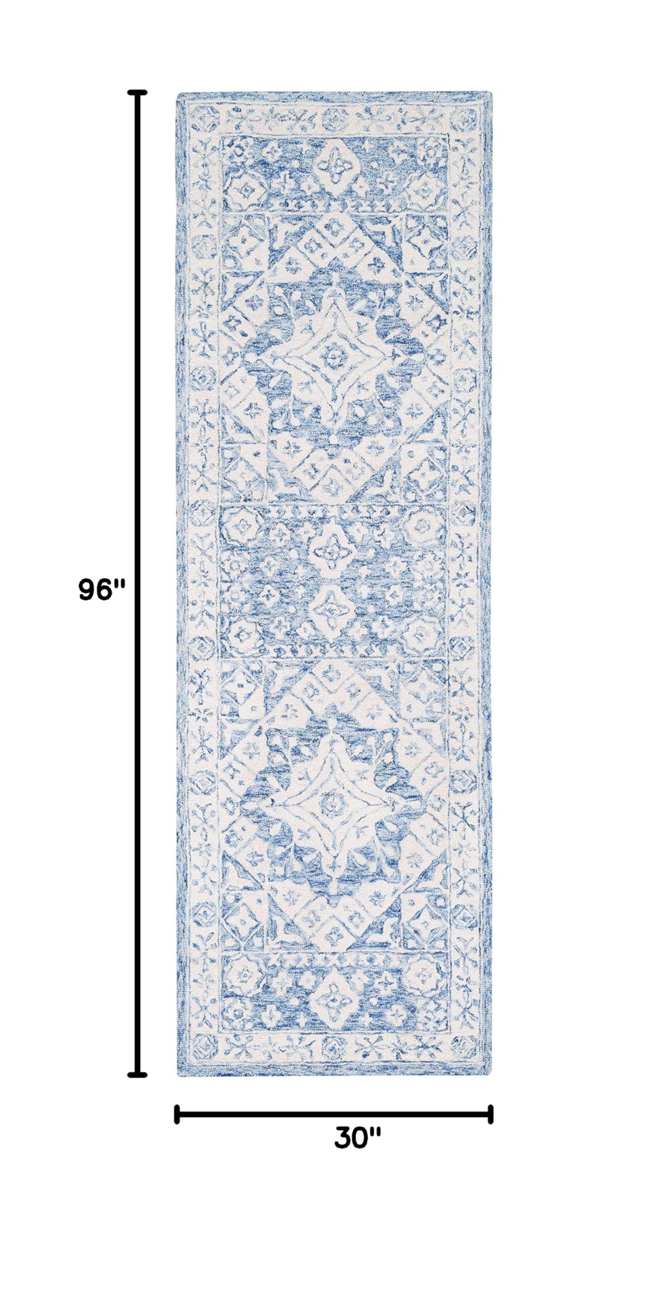Premium Hauteloom Devine Wool Runner Rug - Traditional Blue & Ivory 2'6