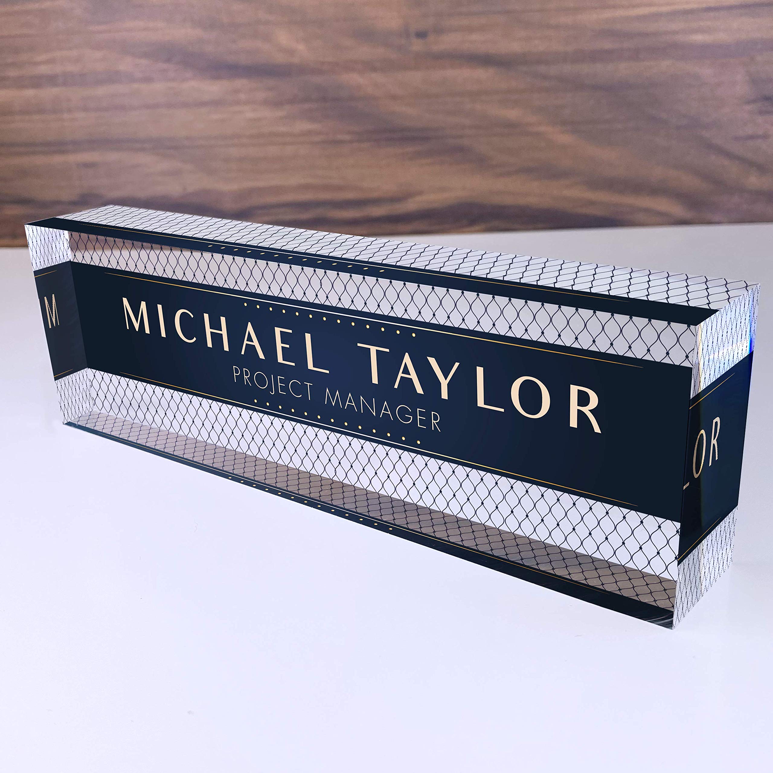 Personalized Artblox Office Desk Name Plate - Custom Engraved Clear Acrylic Glass Name Sign for Professional Workspace (8