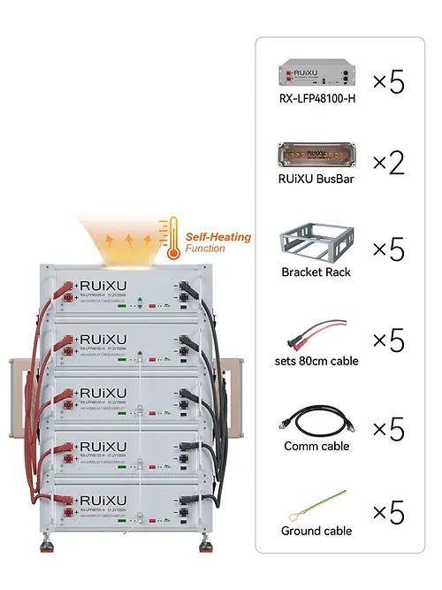 RUiXU Self-Heating Battery with Optional Installation - Universal Bracket Rack for Solar Panels, RV, and Off-Grid Power Systems | Easy DIY Setup for Home & Outdoor Use