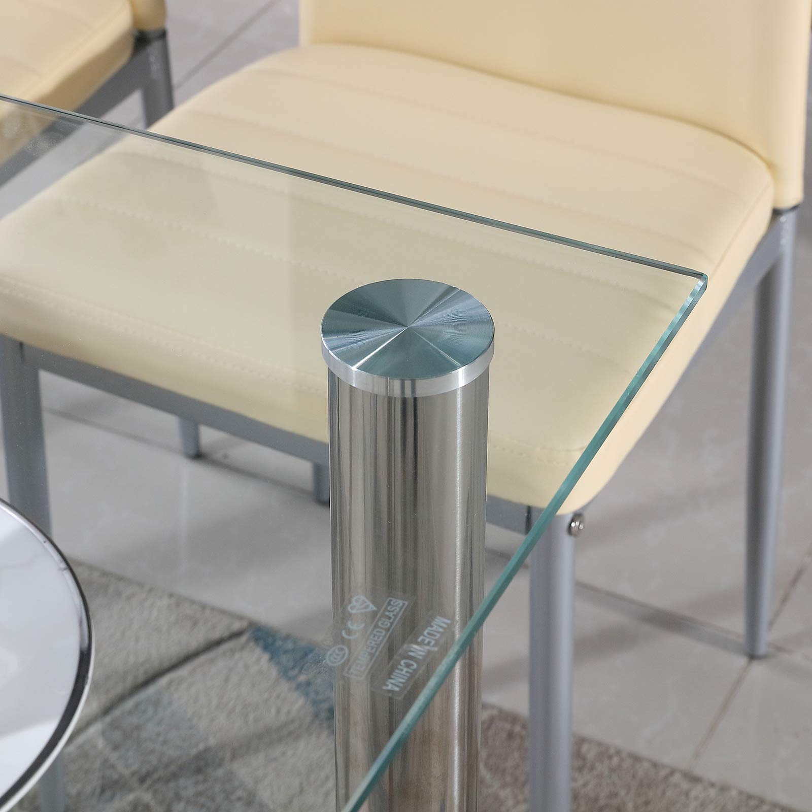 Tempered Glass Dining Table 28x43 Inch - Rust-Resistant Metal Legs, Clear Modern Kitchen Table for Home, Restaurant & Coffee Shop - Perfect for Small Spaces & Indoor Dining