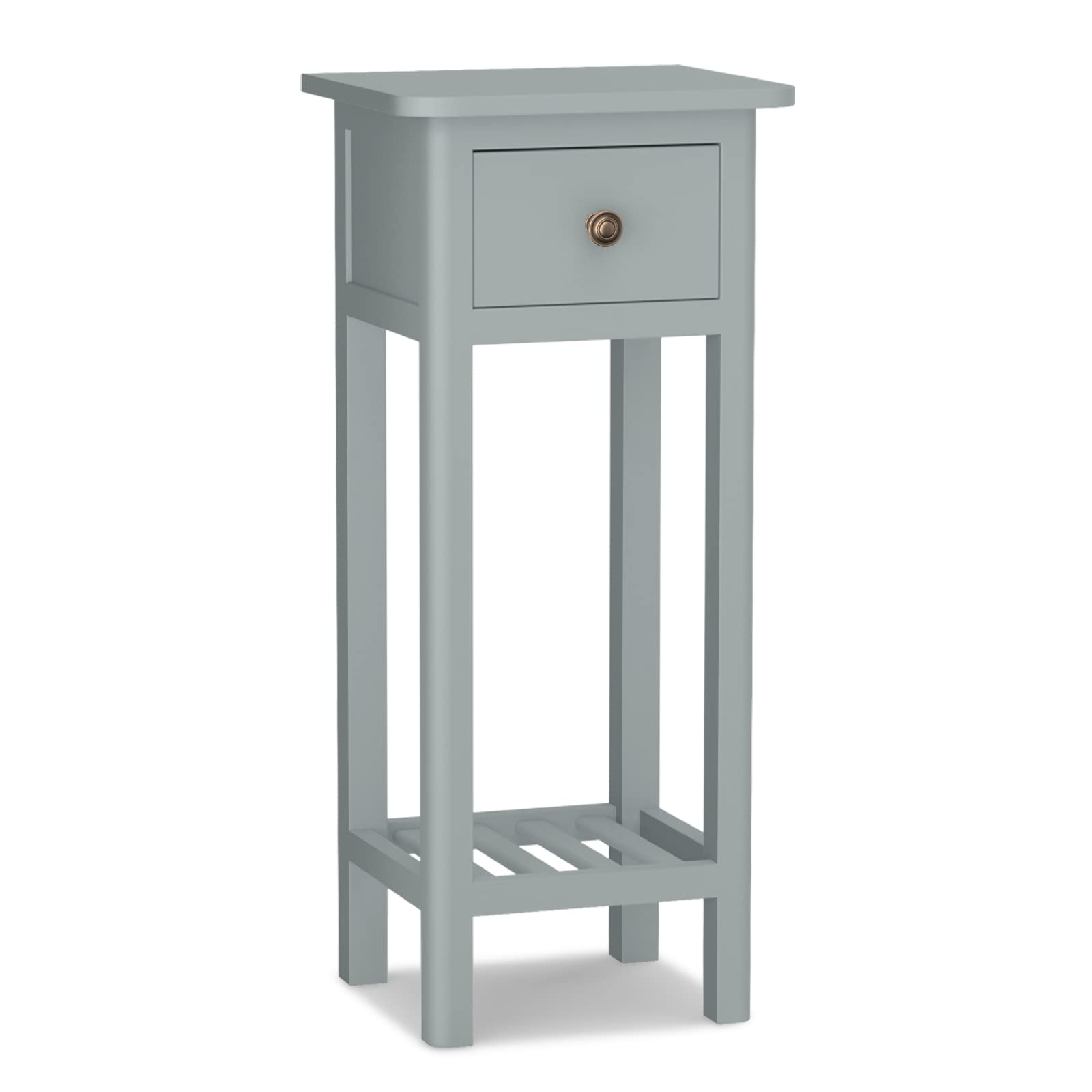 Tangkula Narrow Side Table - Slim Farmhouse Acacia Wood End Table with Drawer & Open Shelf for Small Spaces, No Assembly Required (14