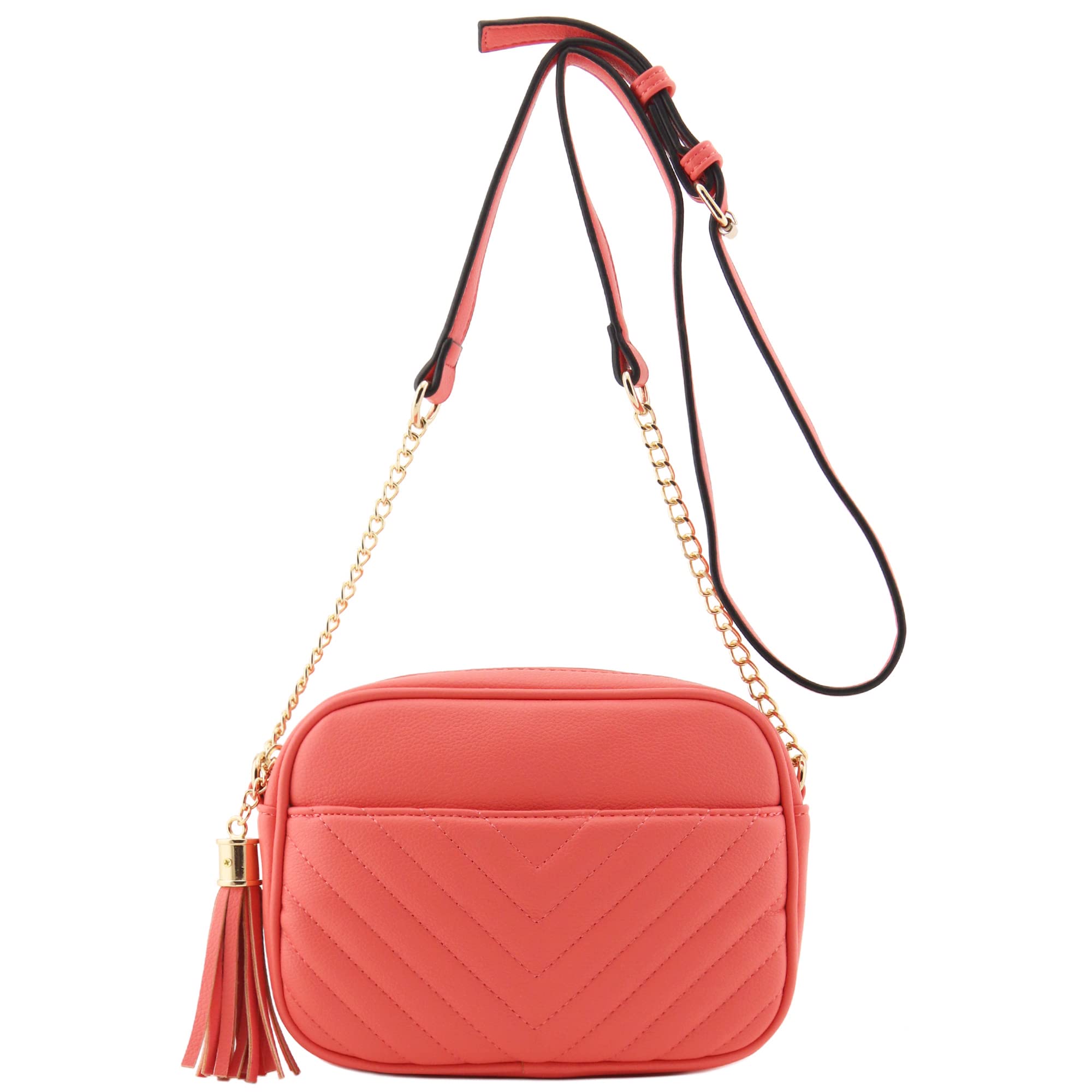 Stylish Chevron Quilted Crossbody Camera Bag with Adjustable Chain Strap & Tassel - Perfect for Travel, Photography & Everyday Use