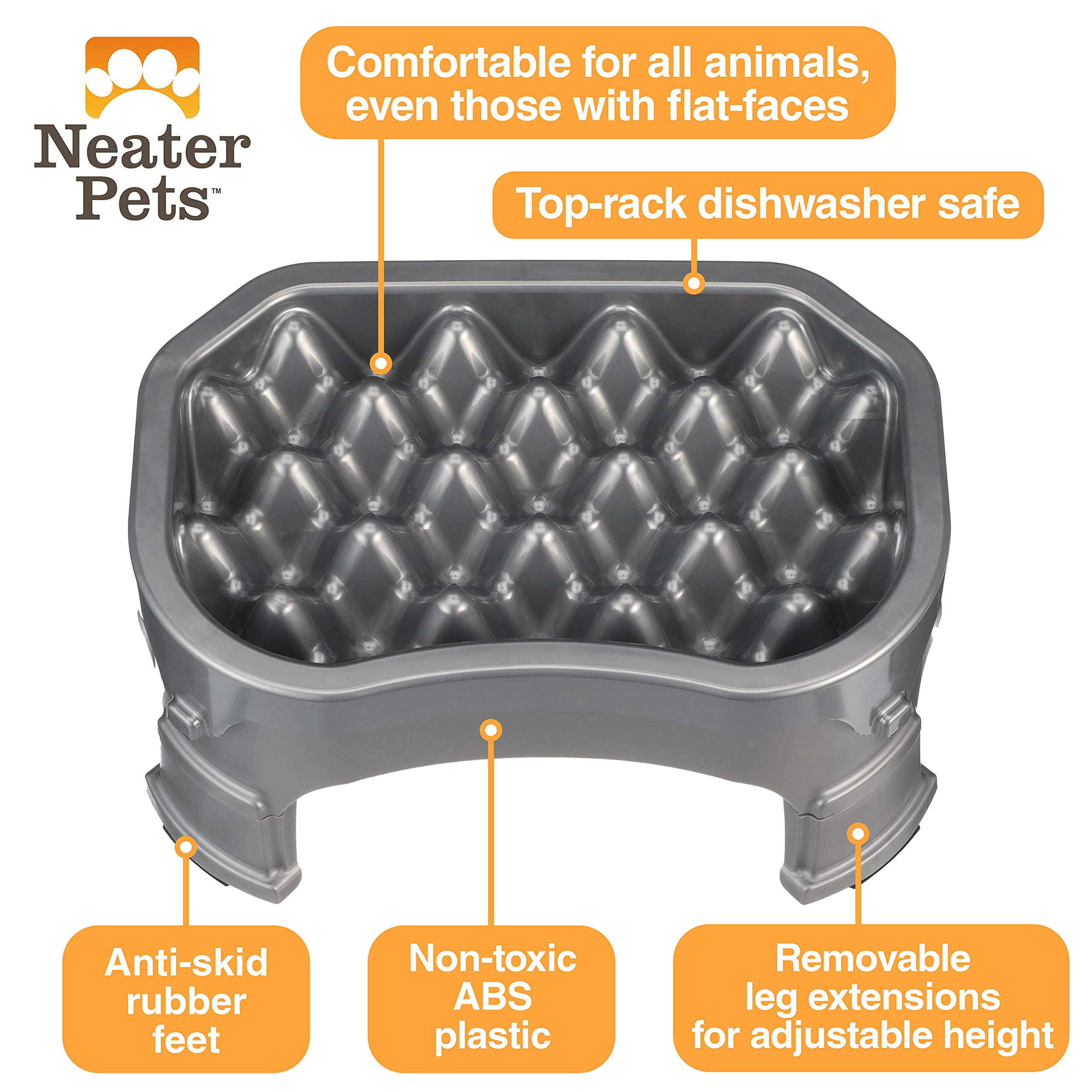Neater Raised Slow Feeder Dog Bowl - Adjustable Elevated Pet Food Dish for Medium & Large Dogs - 6 Cup Capacity in Gunmetal - Perfect for Mealtime & Portion Control - Reduces Bloat & Improves Digestion