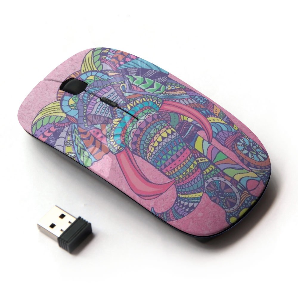 Graphic4You Indian Tribal Elephant Design Wireless Ergonomic Mouse with Nano Receiver - Perfect for Home, Office & Gaming Use