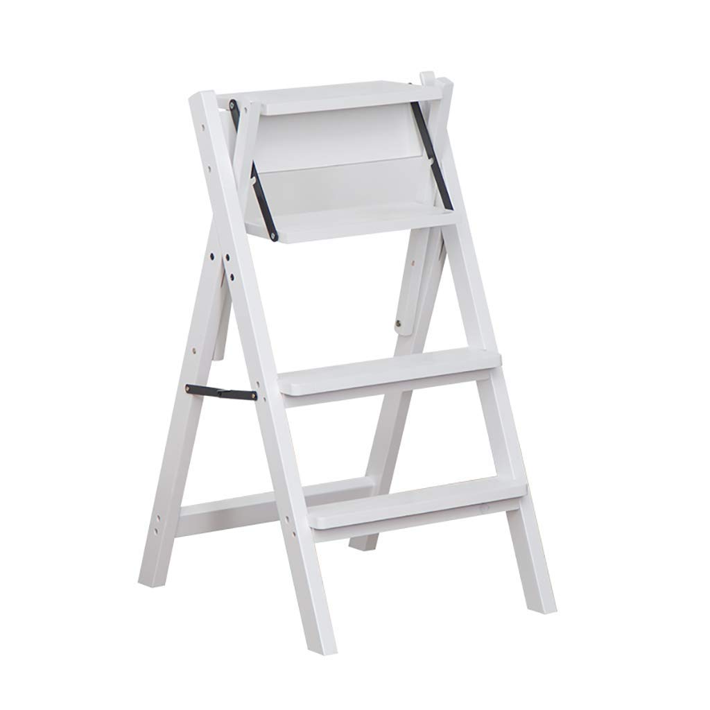Solid Wood Folding Step Stool - 4-Step Multi-Functional Ladder Chair for Kitchen, Office & Home Use (White, 44×58×82.5cm) | Compact Stepladder with Bench Seat | Perfect for Reaching High Shelves, Storage & Home Organization