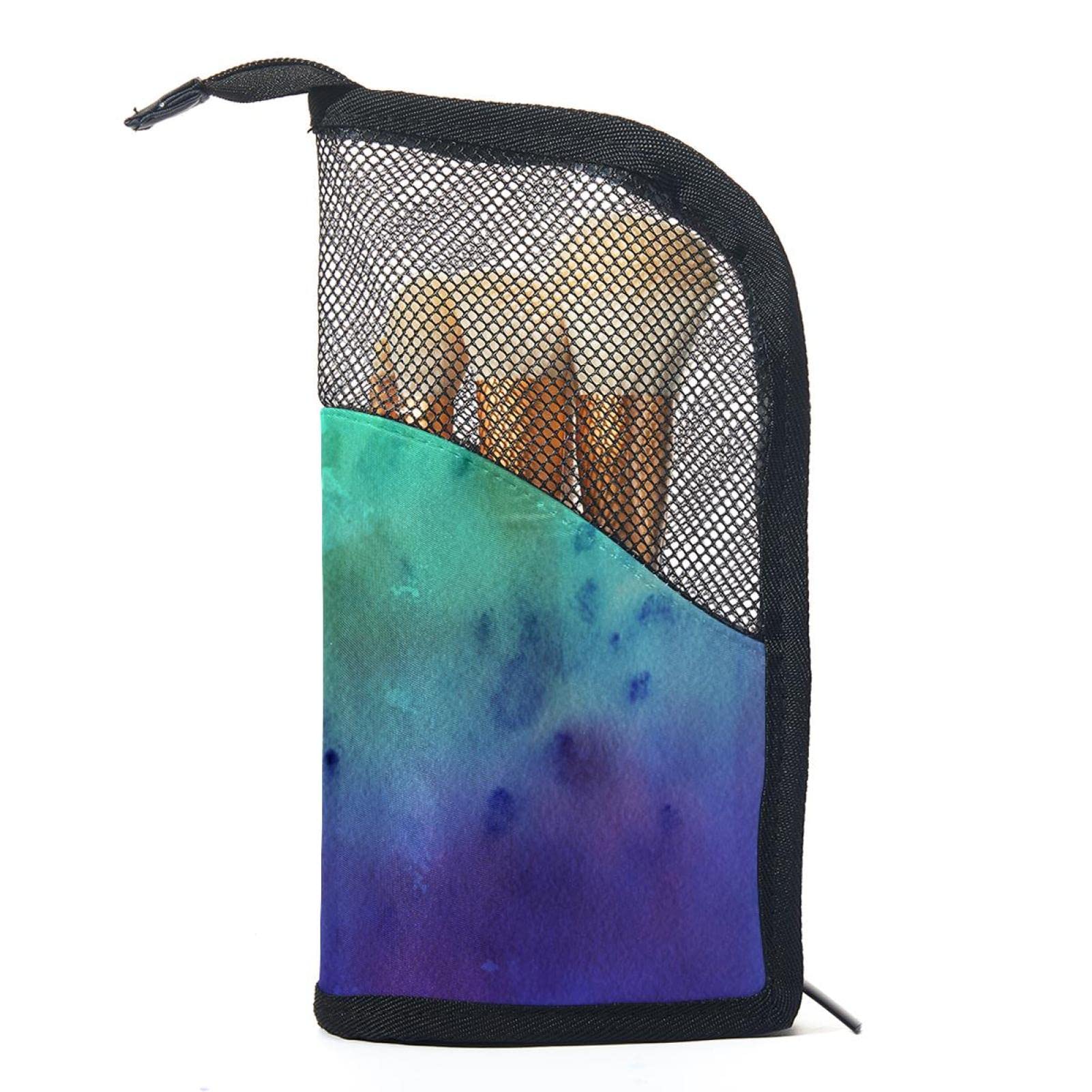 Premium 12-Piece Makeup Brush Organizer Bag Set - Green Purple Gradient Cosmetic Brush Holder Case for Travel & Home Storage | Portable Makeup Brush Storage Solution for Artists & Professionals