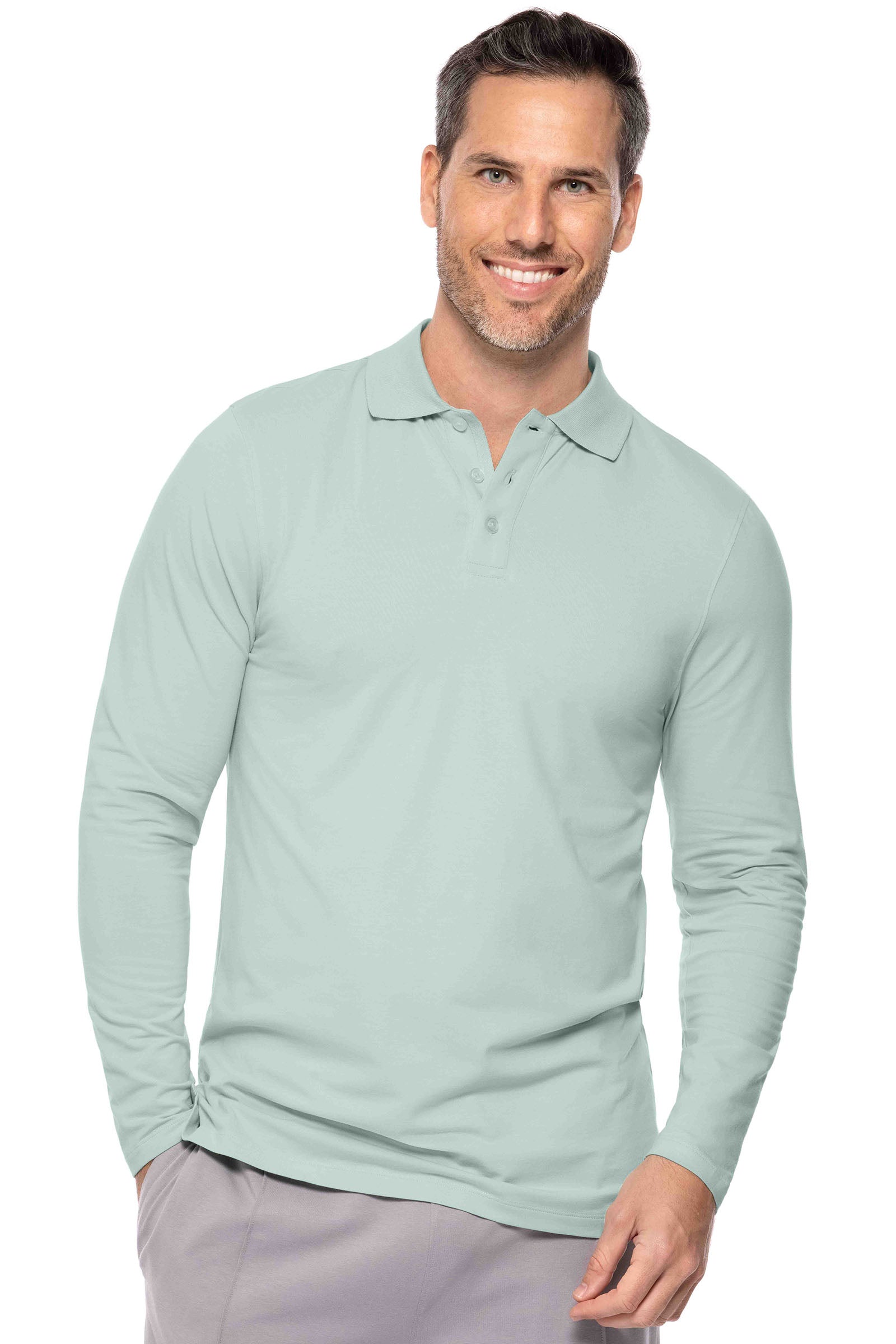 Men's Coppitt Long Sleeve Weekend Polo Shirt - Comfortable Casual Wear for Men in Misty Aqua | Perfect for Golf, Office & Outdoor Activities