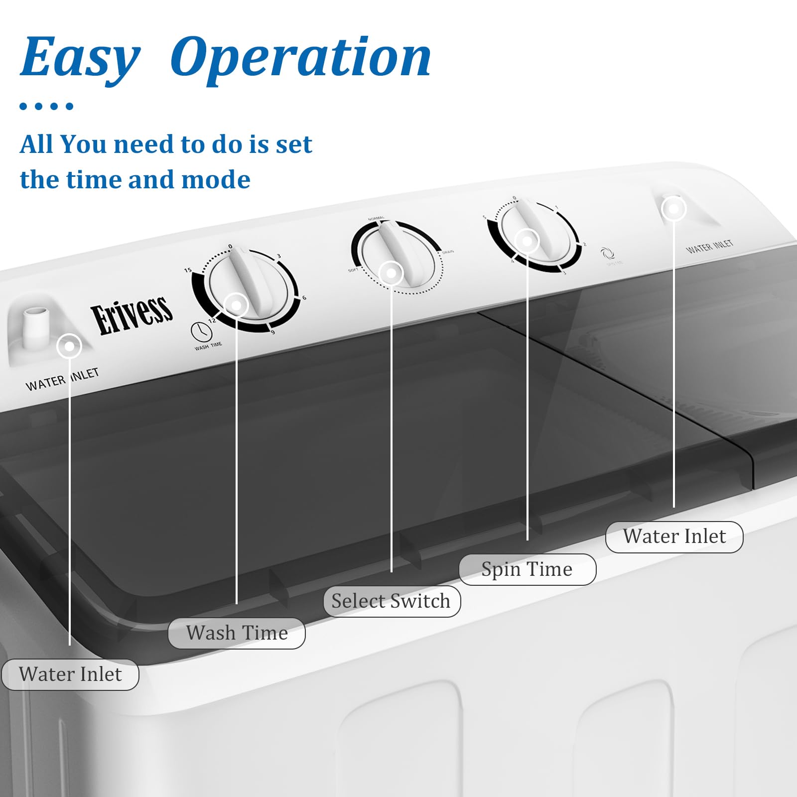 32 lbs Compact Mini Twin Tub Washing Machine with Drying Rack & 10 Hangers - 20 lbs Washer & 12 lbs Spinner - Portable Laundry Solution for Dorms, Apartments, RVs & Small Spaces - Perfect for Travel, Camping & Tiny Homes