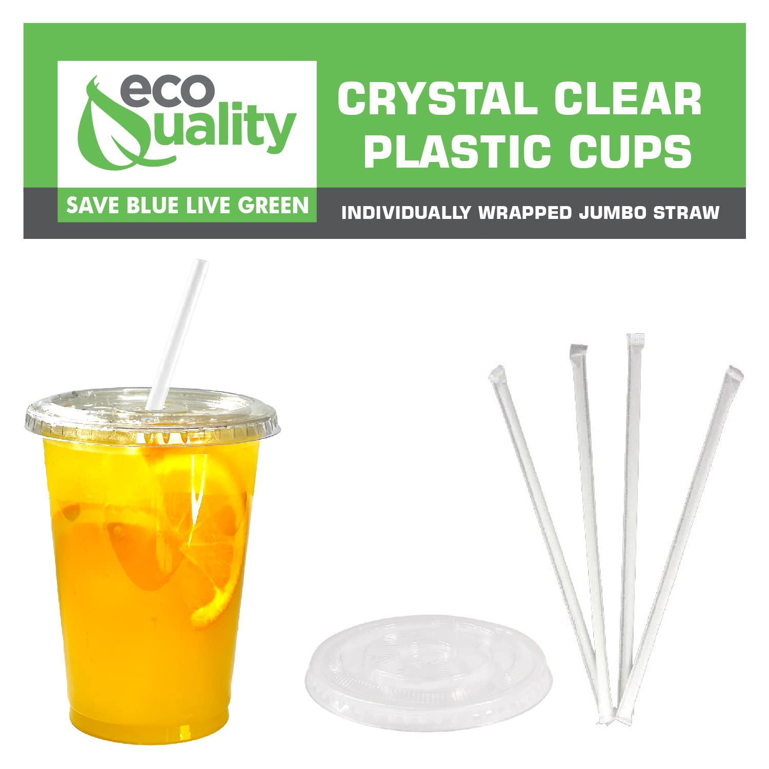 EcoQuality 14 oz Clear Plastic Disposable Cups with Lids & Straws - 500 Count PET Drinkware for Smoothies, Protein Shakes, Bubble Tea, Iced Coffee | Perfect for Parties, Cafes, Meal Prep & Takeout