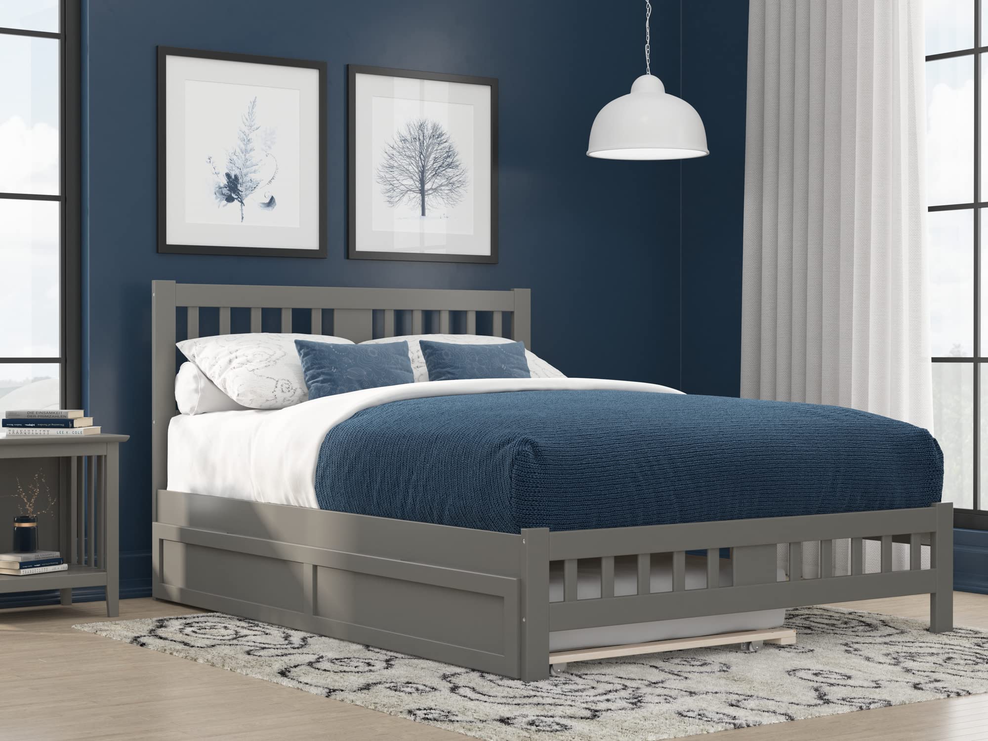 AFI Tahoe Queen Size Platform Bed with Footboard & Twin XL Trundle - Modern Grey Wooden Bed Frame for Master Bedroom, Guest Room & Small Spaces