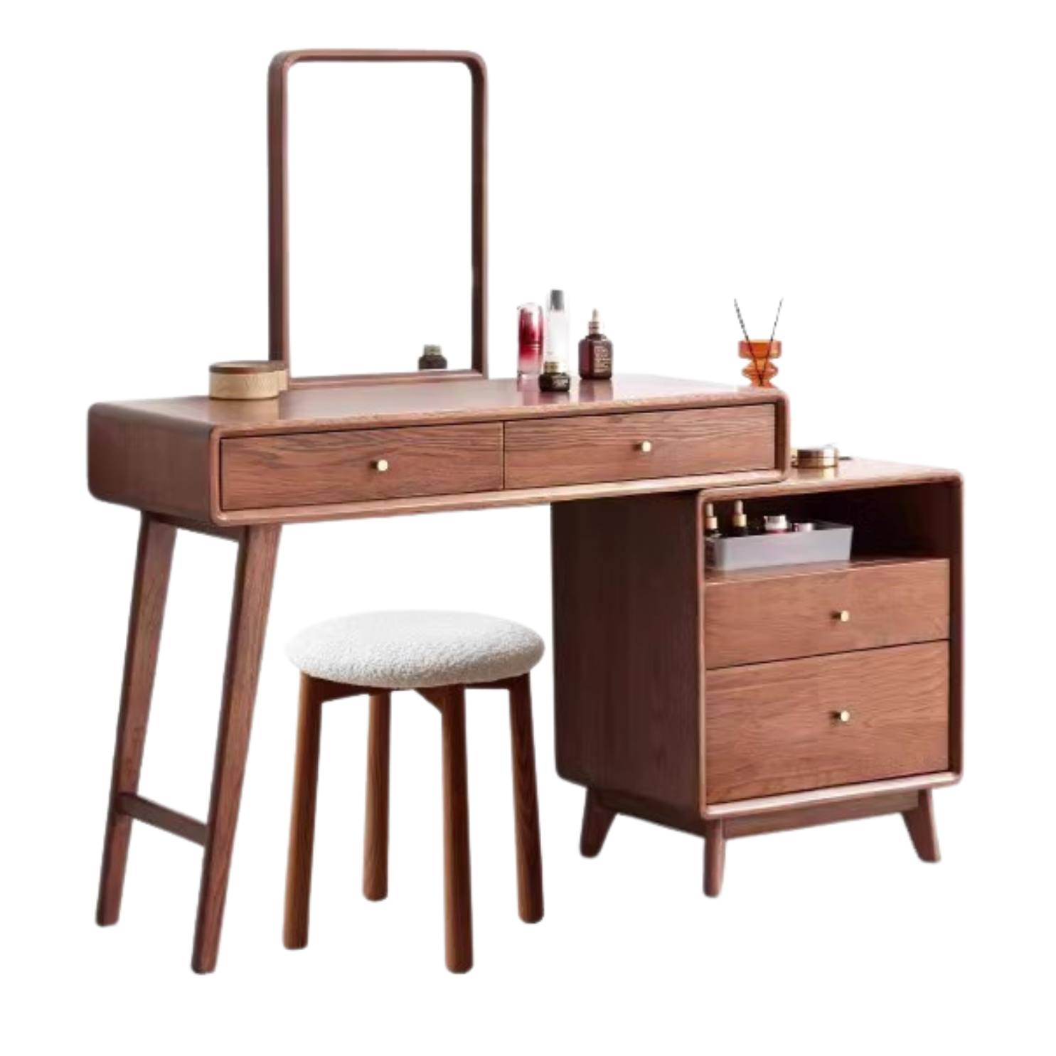 Solid Oak Wood Extendable Dressing Table - Walnut Finish | Elegant Vanity Desk for Bedroom, Makeup Station & Home Decor