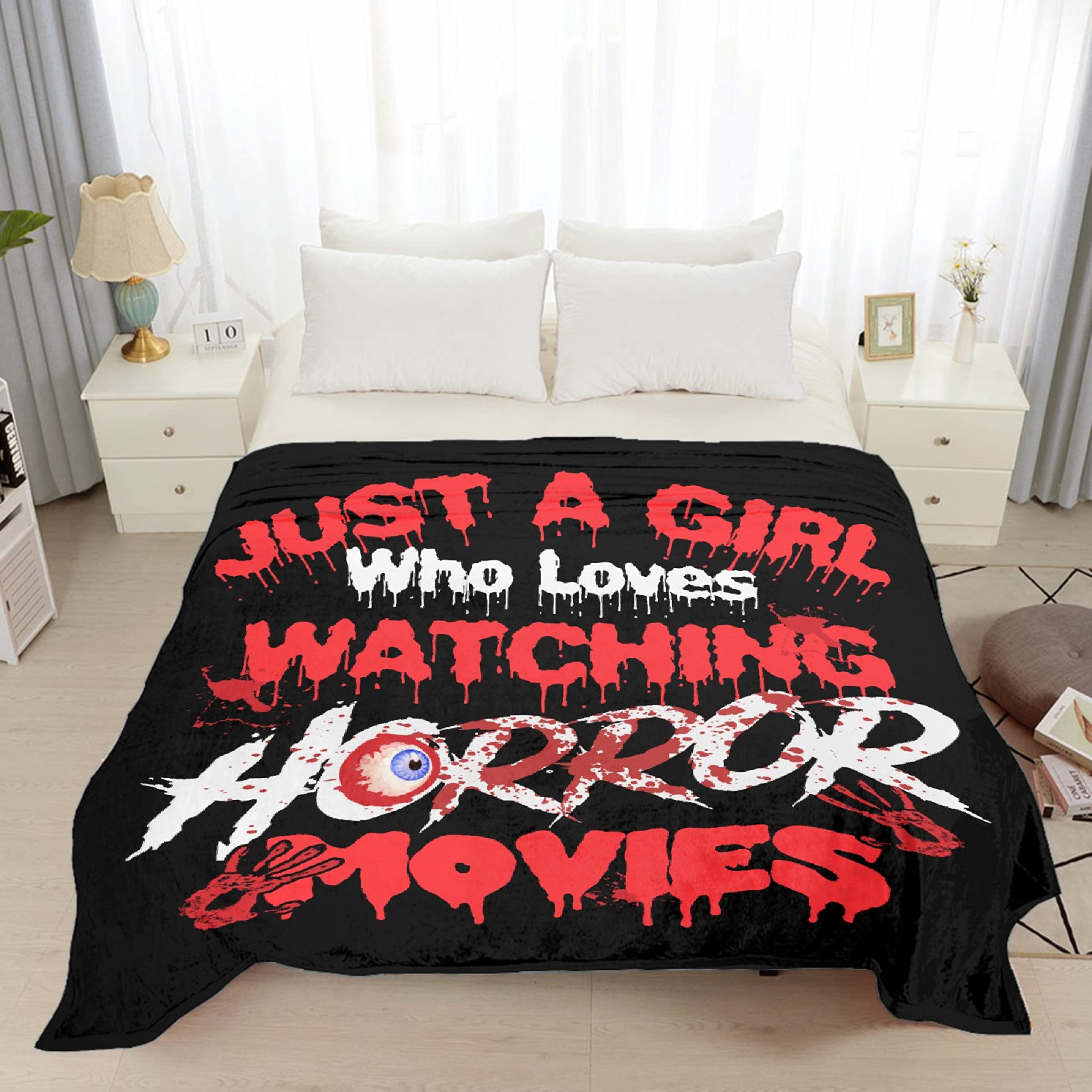 Horror Movie Blanket - Soft Plush Throw for Women & Men - Lightweight Air Conditioner Quilt - 120x90 Inch Extra Large Couch Blanket - Perfect for Movie Nights, Halloween Decor, and Cozy Sofa Relaxation