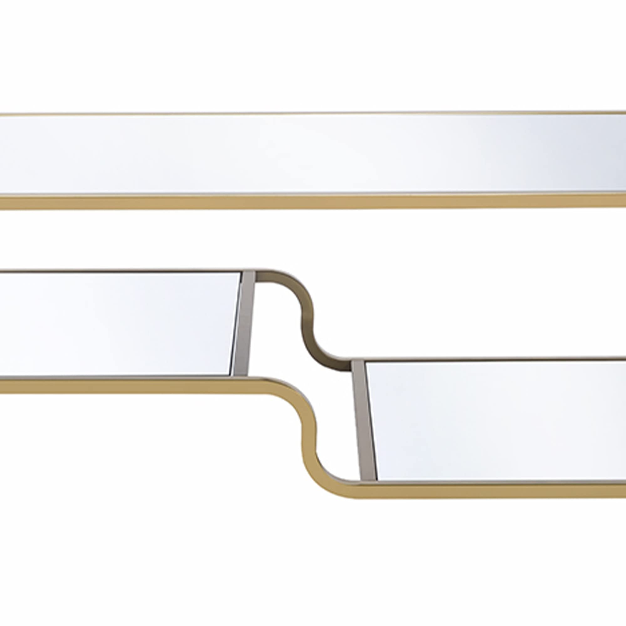 Benjara Gold and Clear Mirror Coffee Table with Tiered Shelves - Modern Living Room Centerpiece for Home Decor and Storage