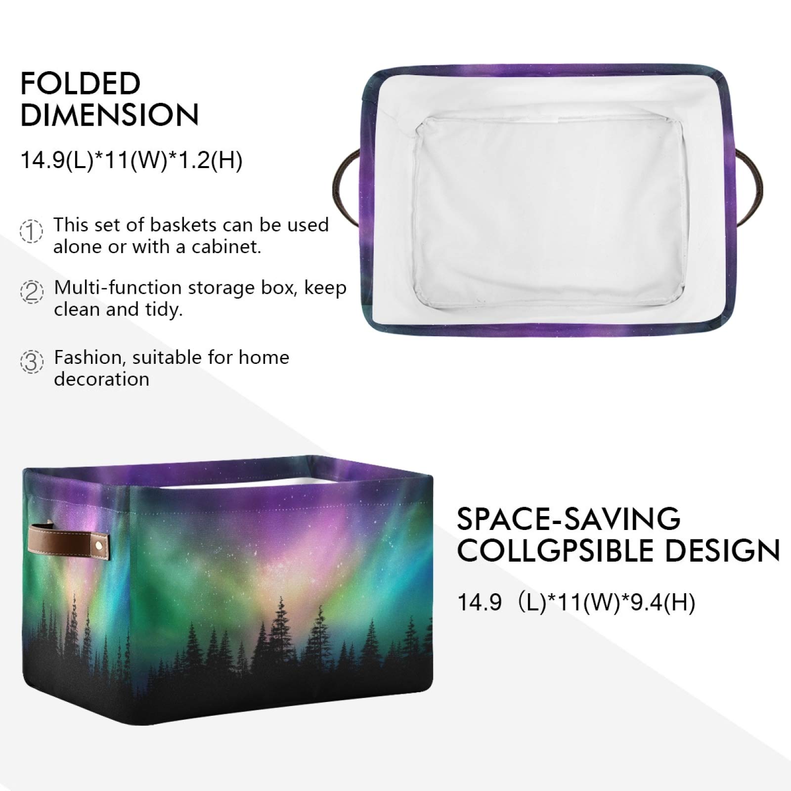 Northern Lights Aurora Storage Basket - Durable Collapsible Canvas Cube Box with Handles | Toy Organizer Bin for Shelf, Closet, Bedroom & Home Office | Perfect for Kids' Room, Playroom & Home Organization
