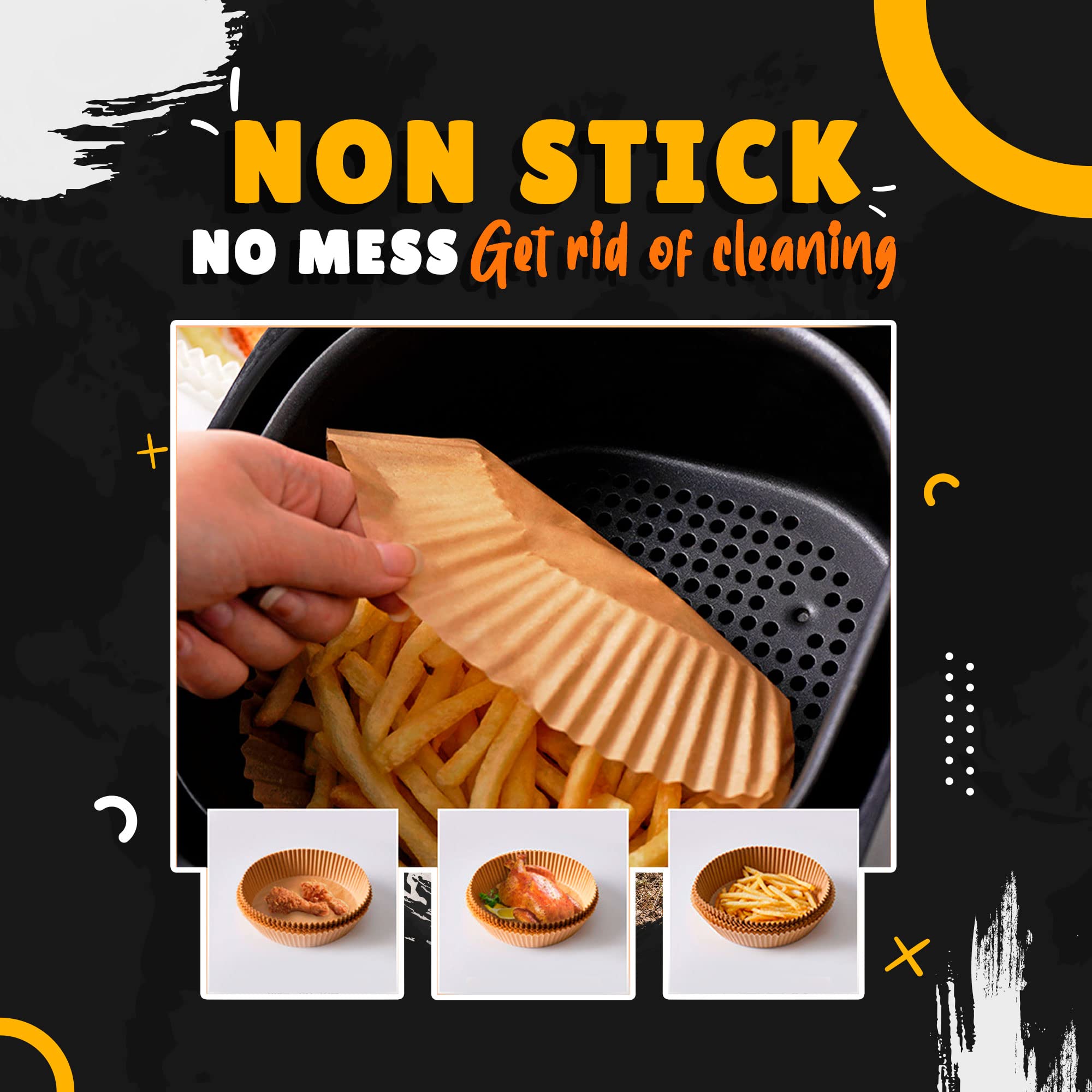 51 Pack 6.5 Inch Air Fryer Liners - Non-Stick Disposable Baking Parchment Paper for Air Fryer, Microwave & Oven - Oil & Water Proof Food Grade for Baking, Roasting & Cooking | Perfect for Quick Meals, Healthy Snacks & Family Dinners