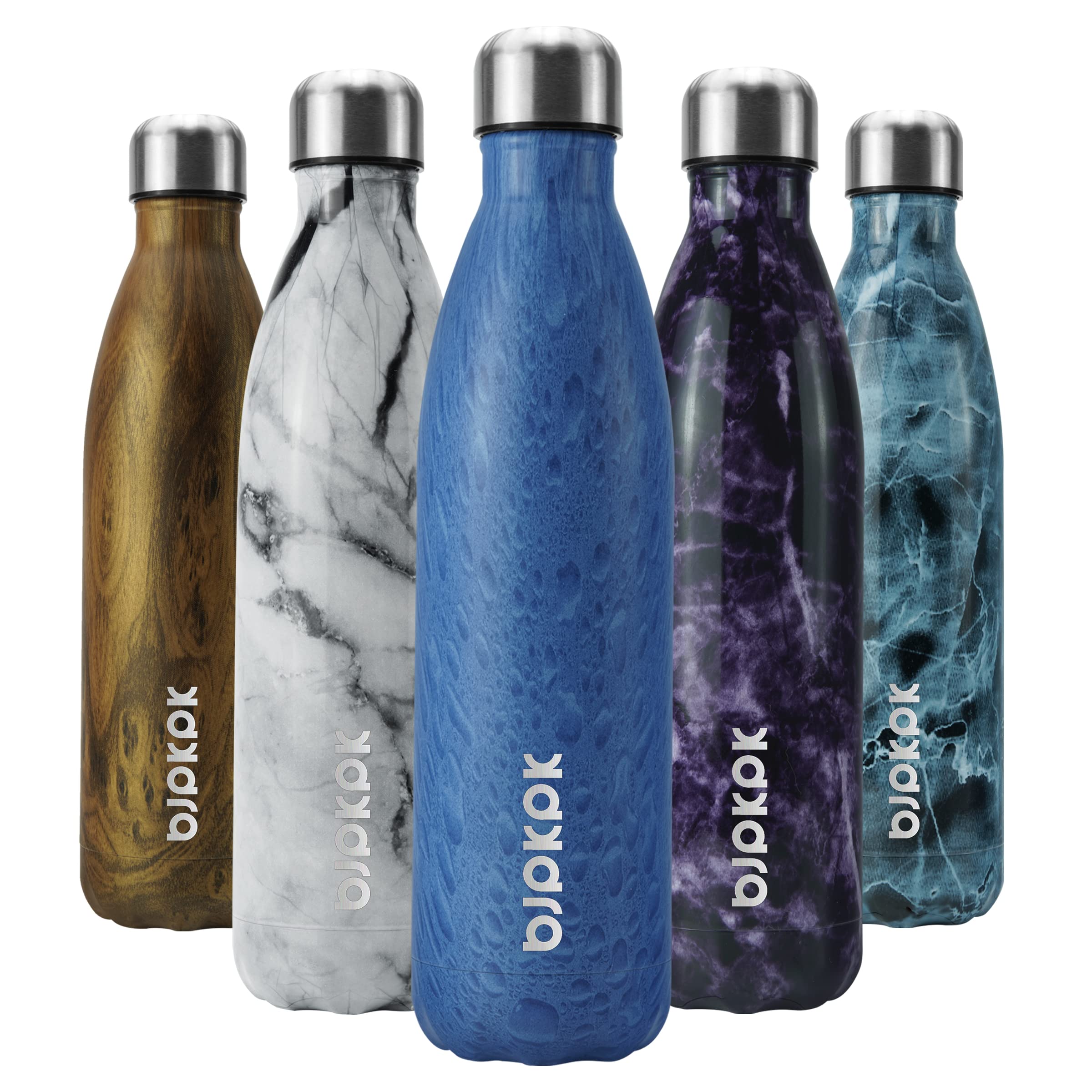 BJPKPK 25oz Stainless Steel Insulated Water Bottle - Keeps Drinks Cold for 24 Hours & Hot for 12 Hours - Wood Ice Blue - Perfect for Hiking, Gym, Office & Outdoor Activities