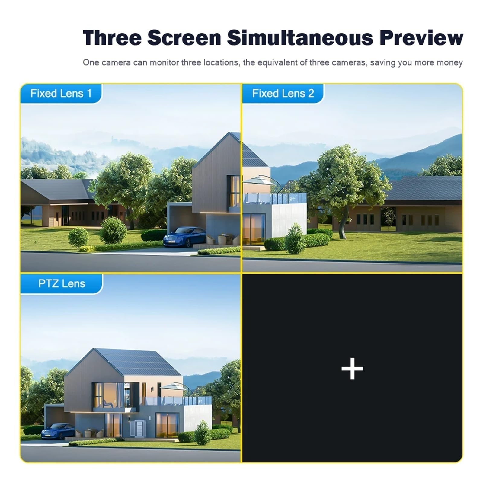 12MP 6K WiFi IP Outdoor Security Camera with Motion Tracking & PTZ - 3 Lens 3 Screen Waterproof Surveillance System (No SD Card Included) - Perfect for Home, Business & Property Monitoring