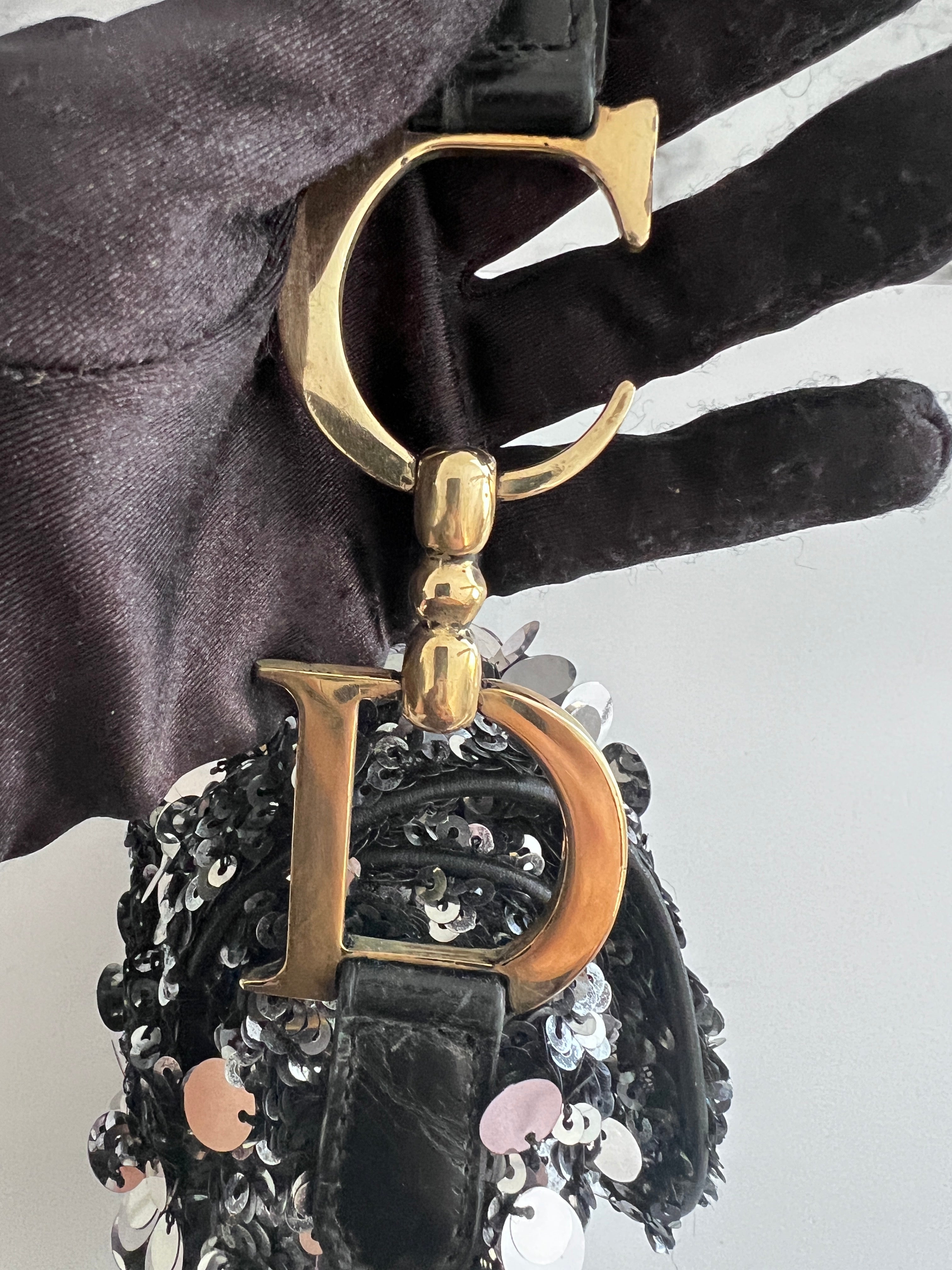 Dior Silver Sequin Saddle Bag for Women | Luxury Designer Handbag for Evening Parties, Weddings & Special Occasions
