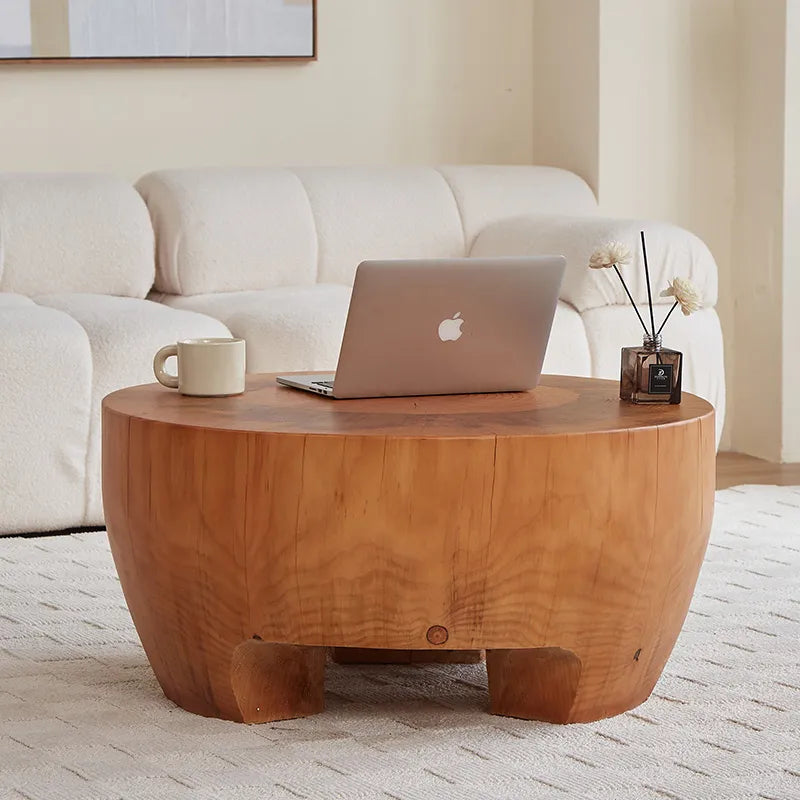 Rustic Tree Trunk Solid Wood Coffee Table - Natural Round Live Edge Centerpiece for Living Room, Cabin & Farmhouse Decor
