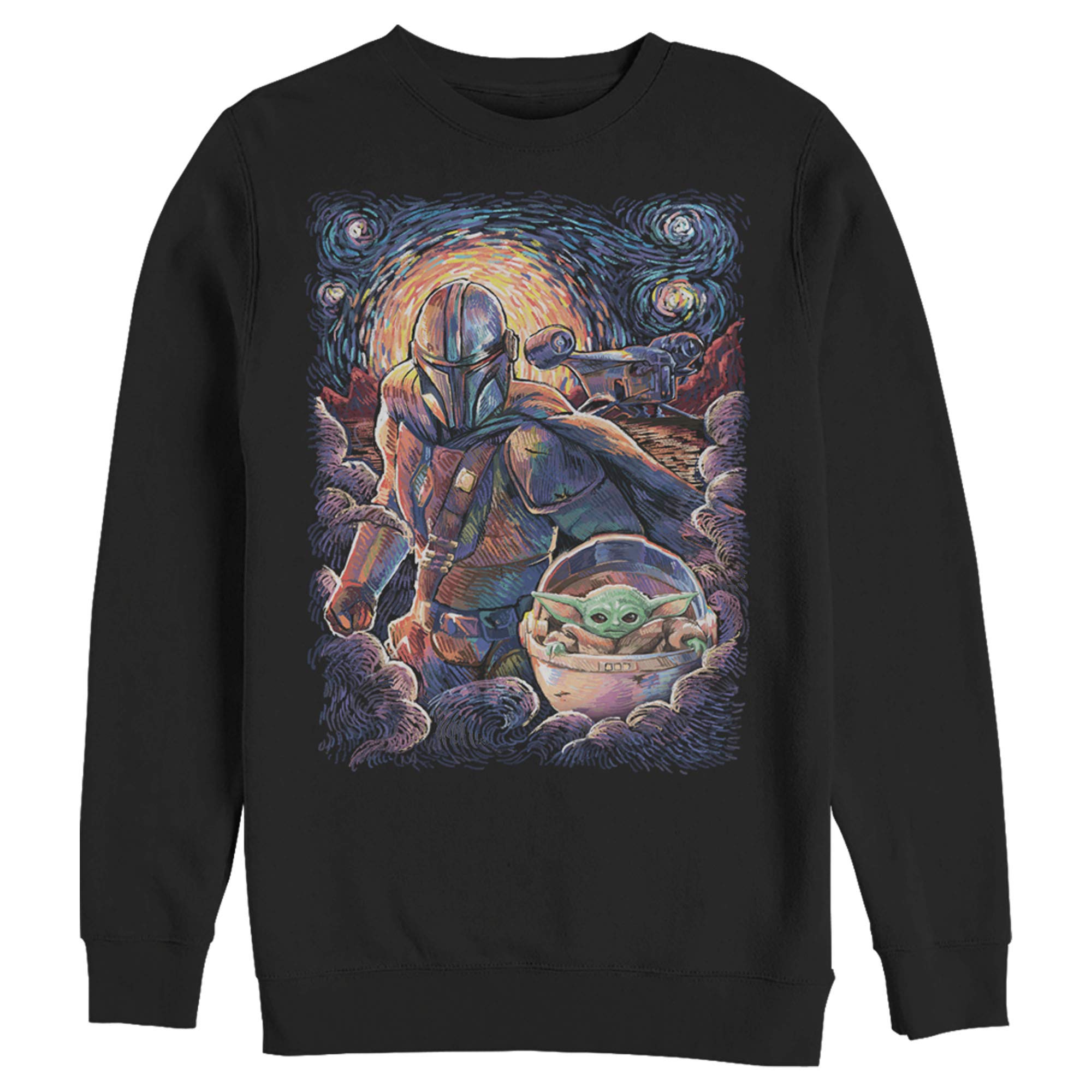 Men's Star Wars: The Mandalorian Starry Night Best Friend Portrait Sweatshirt - Perfect for Casual Wear, Gift Giving, and Star Wars Fan Events