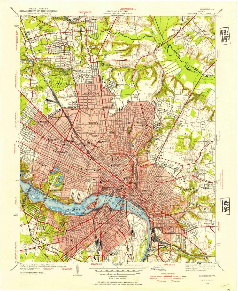 1934 Richmond VA USGS Historical Topographic Map - Large 44x55 Inch Vintage Wall Art Decor | Perfect for Home, Office & Classroom Geography Display