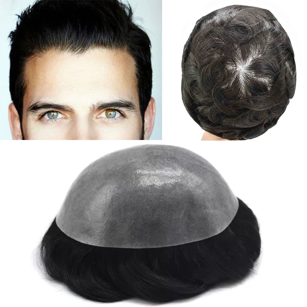 Premium Men's Toupee Hair System - Full Clear PU Base with European Human Hair - Easy Attachment Hairpiece for Men - Natural Look for Daily Wear & Special Occasions