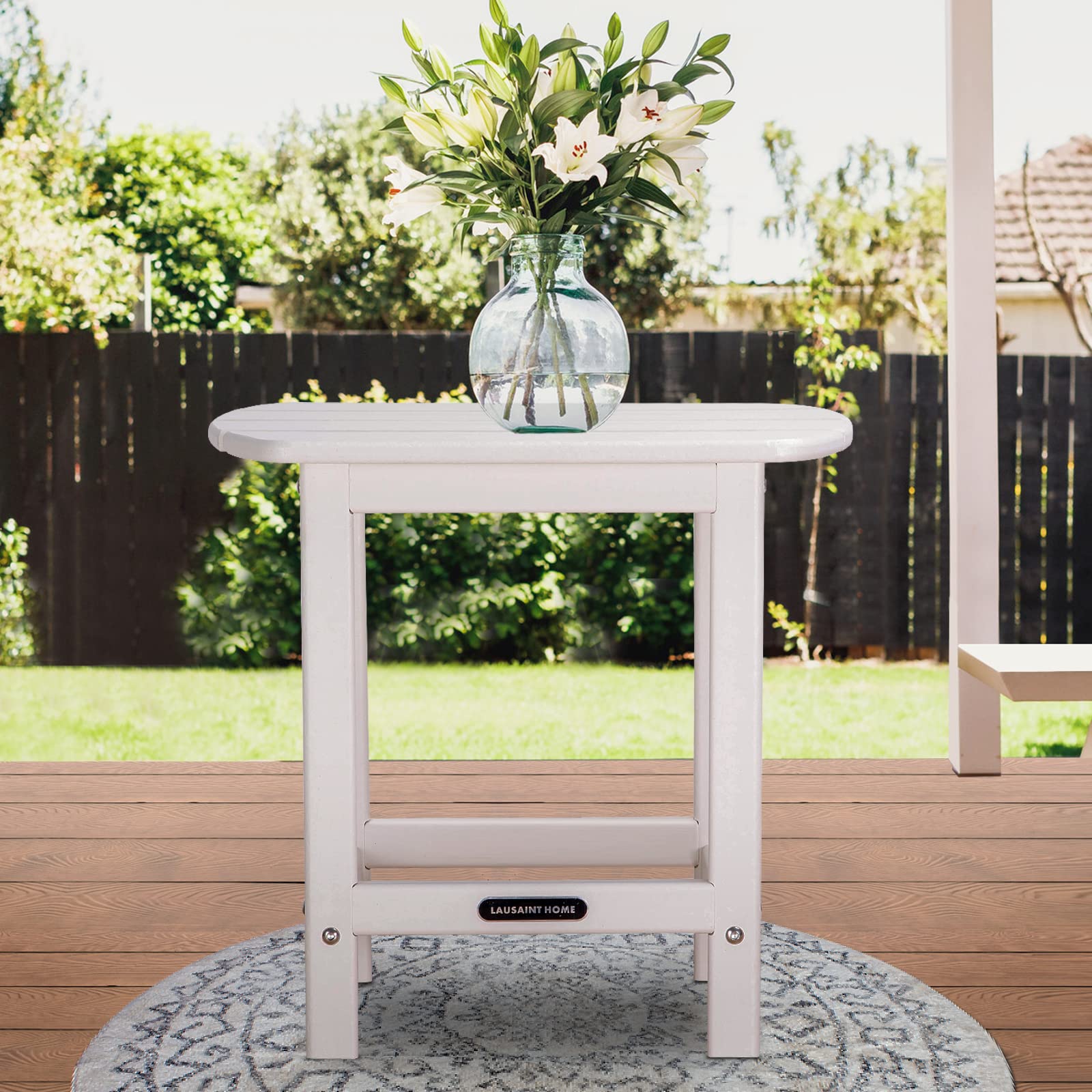 LAUSAINT HOME Outdoor Adirondack Side Table - Weather Resistant White Rectangle Coffee End Table for Patio, Garden & Poolside - Easy Assembly & Durable Design
