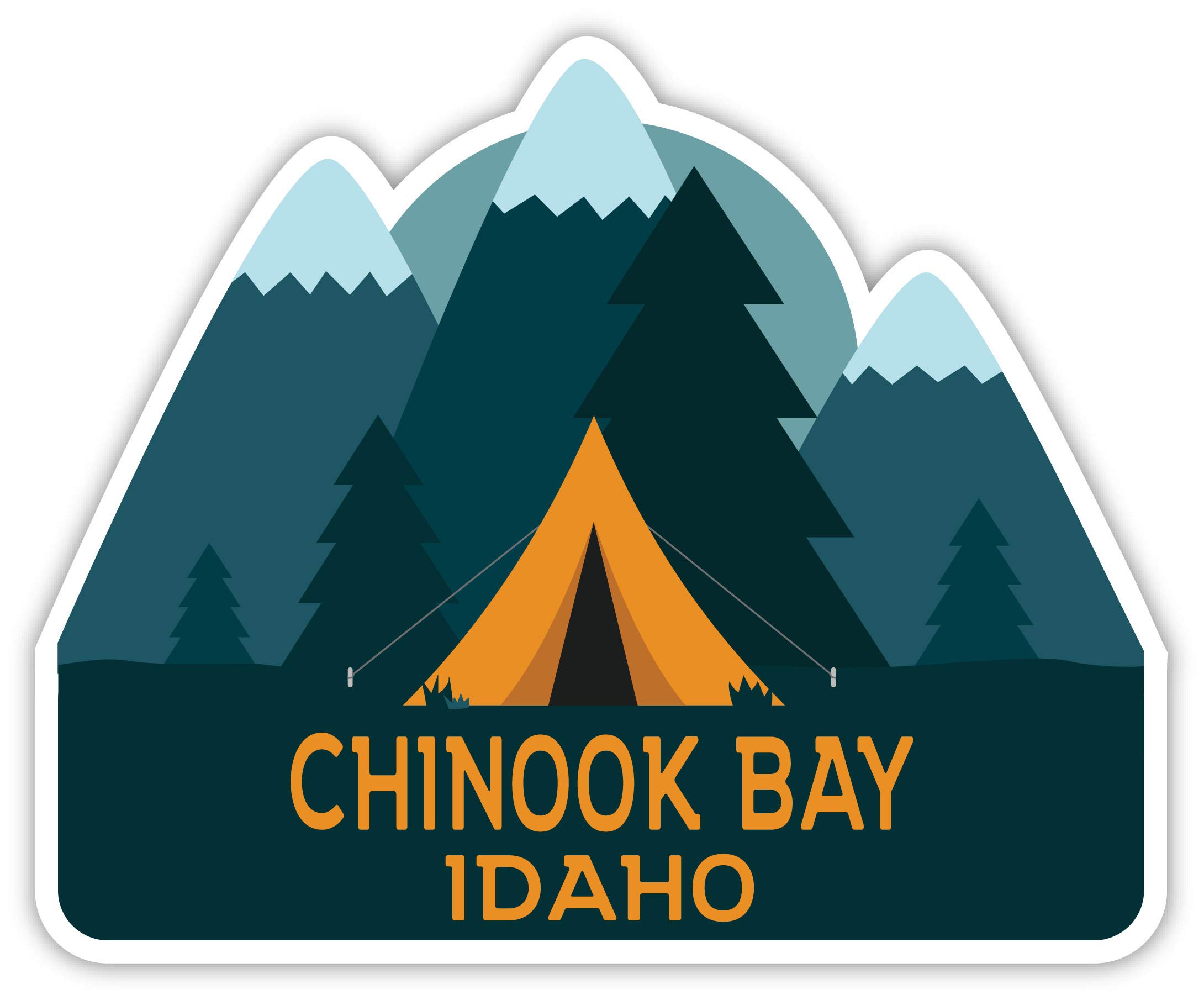 Chinook Bay Idaho Souvenir 4 Inch Vinyl Decal Sticker - Camping Tent Design - Perfect for Laptops, Water Bottles & Outdoor Gear