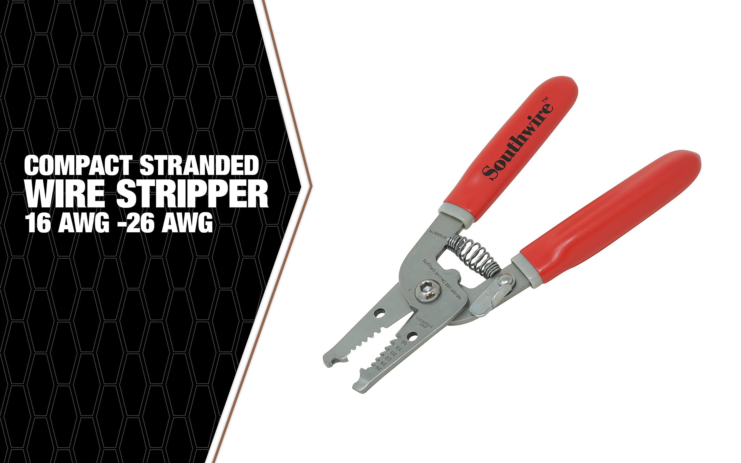 Southwire S1626STR Compact Wire Stripper Tool for Solid and Stranded Cables - Professional Electrician Tool for DIY Home Wiring, Automotive Repair & Electrical Projects