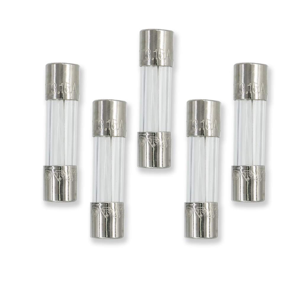 5-Pack T3.15AL250V Slow-Blow Glass Fuses 5x20mm - Replacement Cartridge Fuses for Electronics, Appliances & Power Tools - Perfect for Home, Office and Industrial Electrical Protection