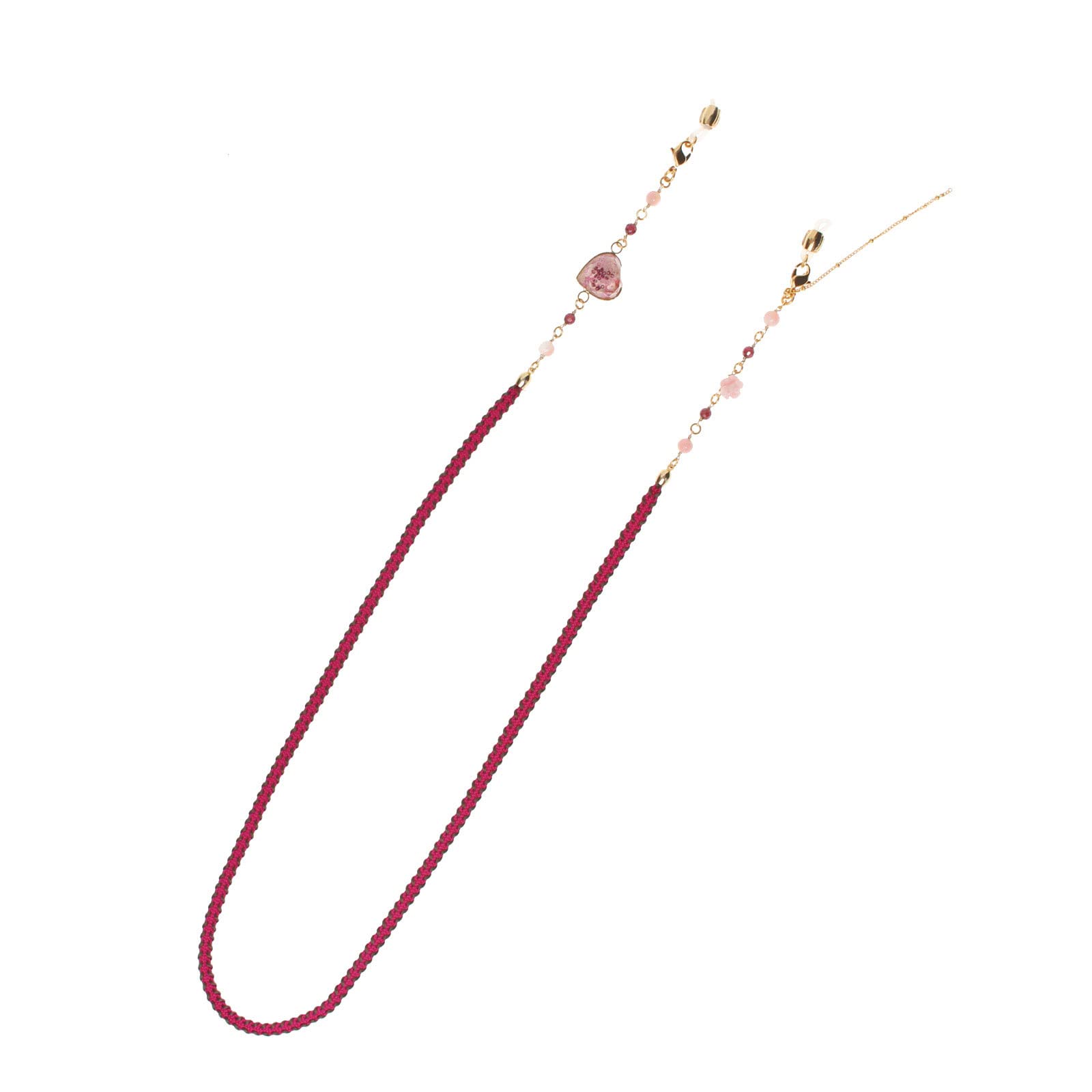 Handmade Gold Glasses Chain Necklace with Plum Garnet & Common Opal Birthstone - Elegant Pink Ribbon Design for Women | Perfect Gift for Birthday, Anniversary & Everyday Wear
