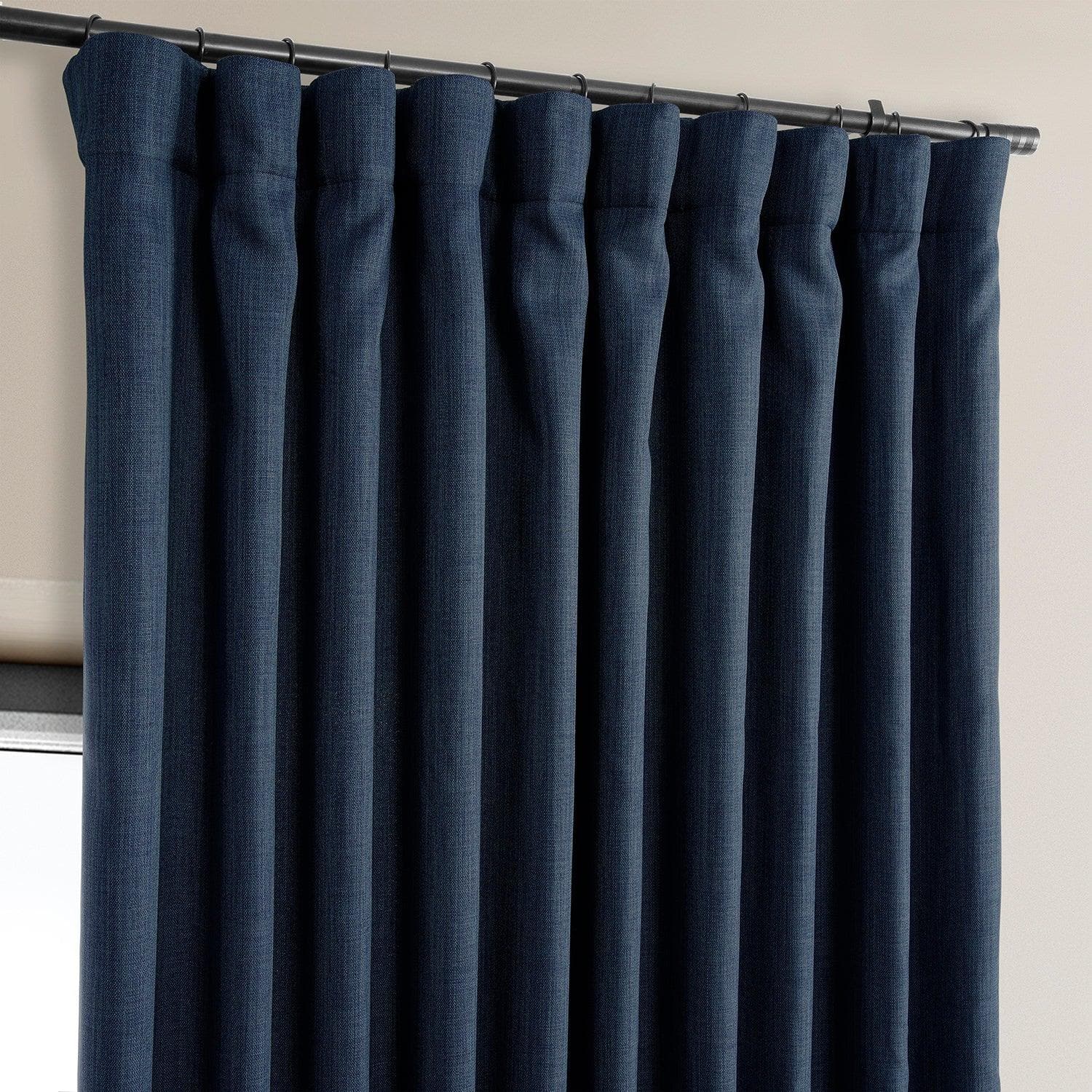 Indigo Extra Wide Textured Faux Linen Room Darkening Curtains - Blackout Window Drapes for Bedroom, Living Room & Home Theater
