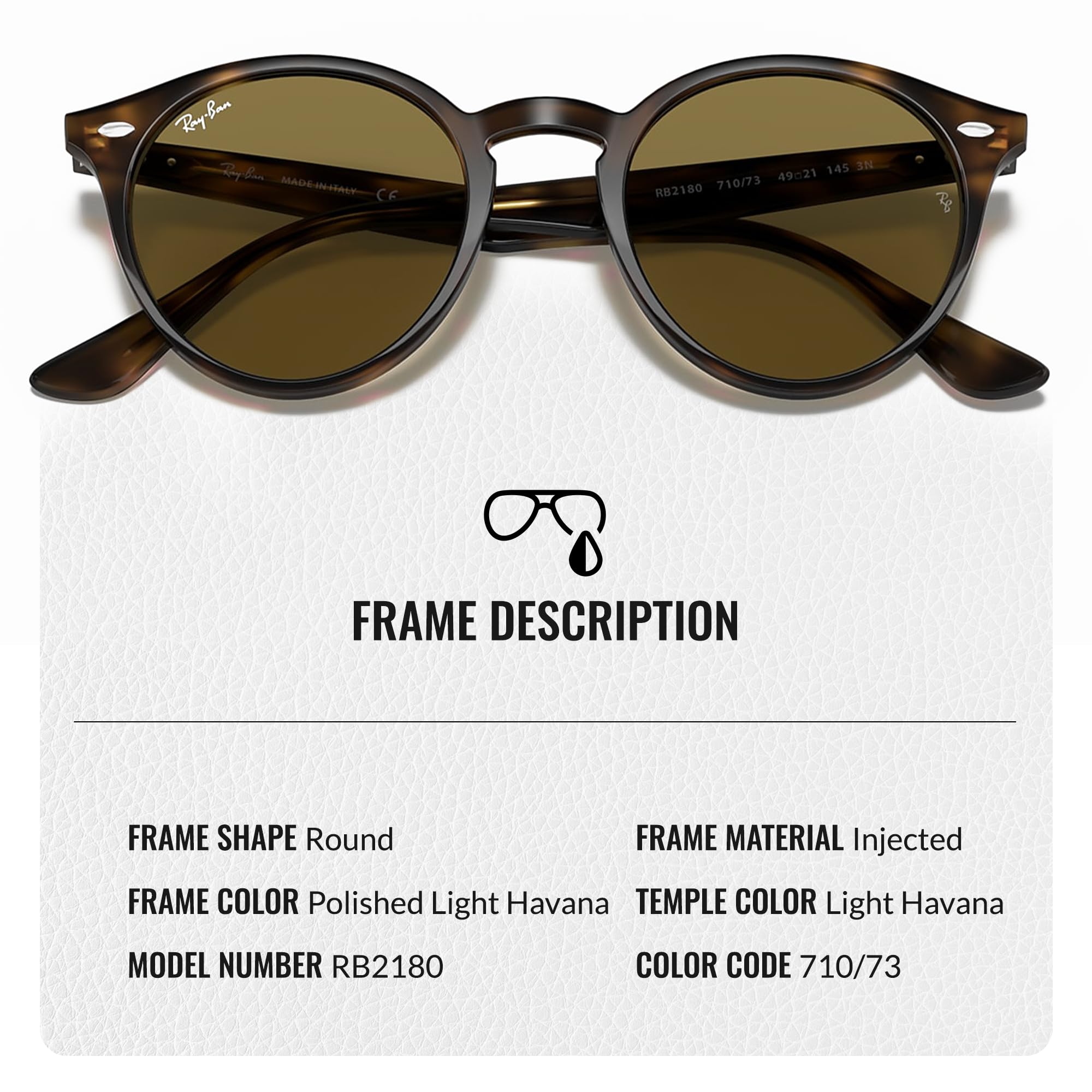 Ray-Ban RB2180 Round Sunglasses for Men & Women - Classic Polarized UV Protection Lenses with Eyewear Kit - Perfect for Driving, Beach & Outdoor Activities