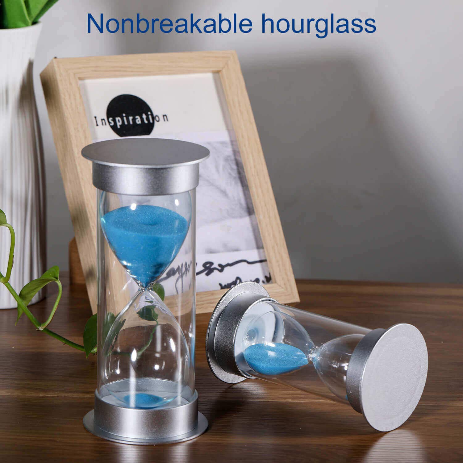 15 Minute Plastic Sand Timer Hourglass - Silver & Blue Sand Clock for Kids, Games, Classroom, Kitchen Decor | Time Management Tool for Cooking, Board Games, Study Sessions & Home Office Organization