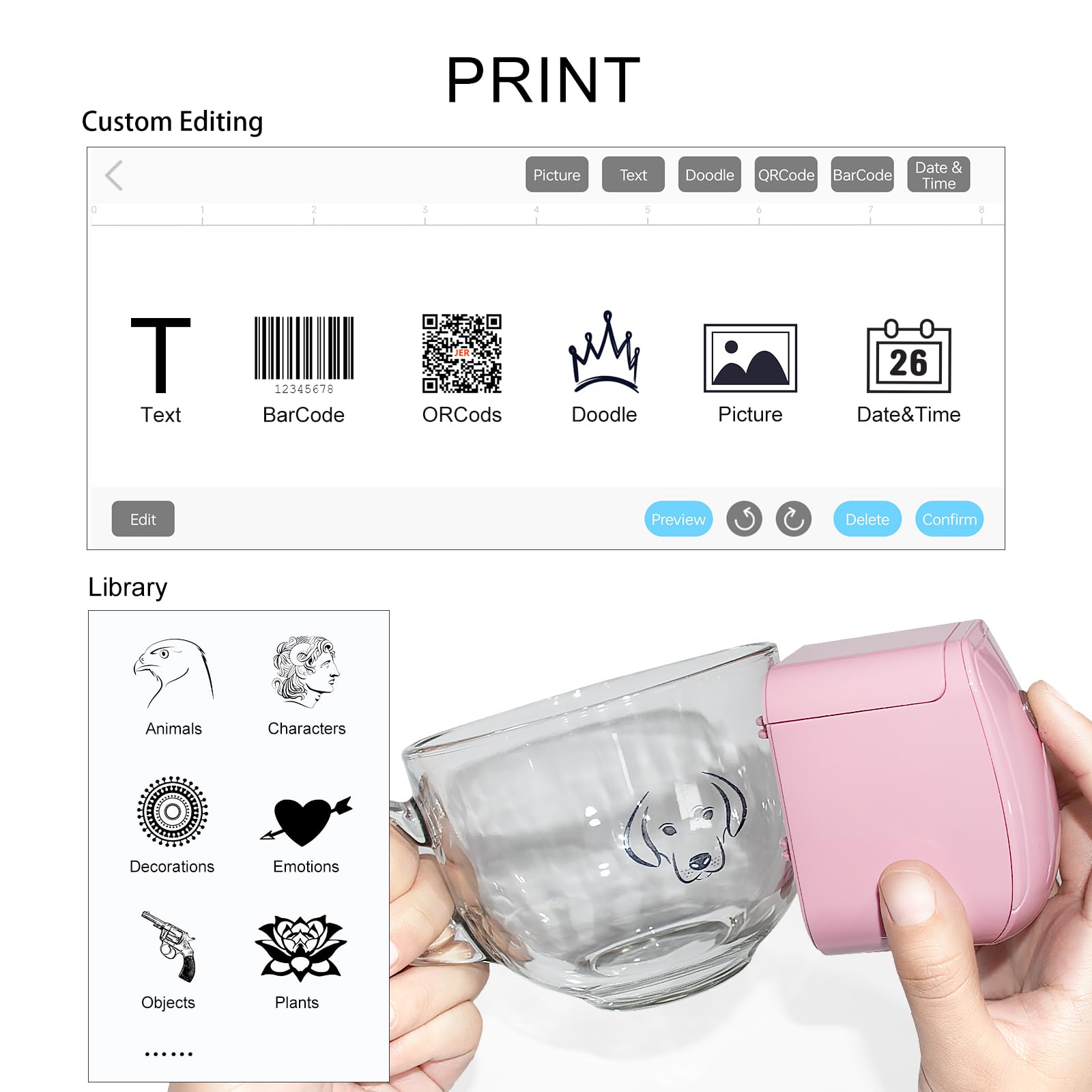 Mini Portable Handheld Temporary Tattoo Printer for iOS & Android - Wireless Bluetooth Tattoo Maker for QR Code, Barcode & Logo Printing (Pink) | Perfect for Parties, Events & Personalized Gifts