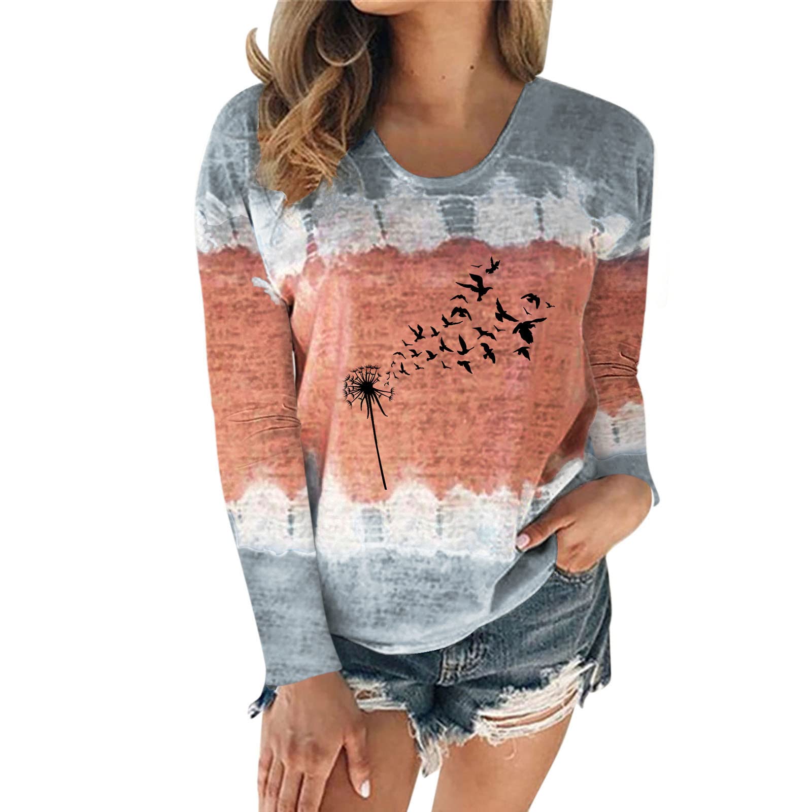 Women's Casual Tie-Dye Long Sleeve T-Shirt - Summer Fashion Round Neck Blouse for Women | Perfect for Beach Outings, Music Festivals & Everyday Wear