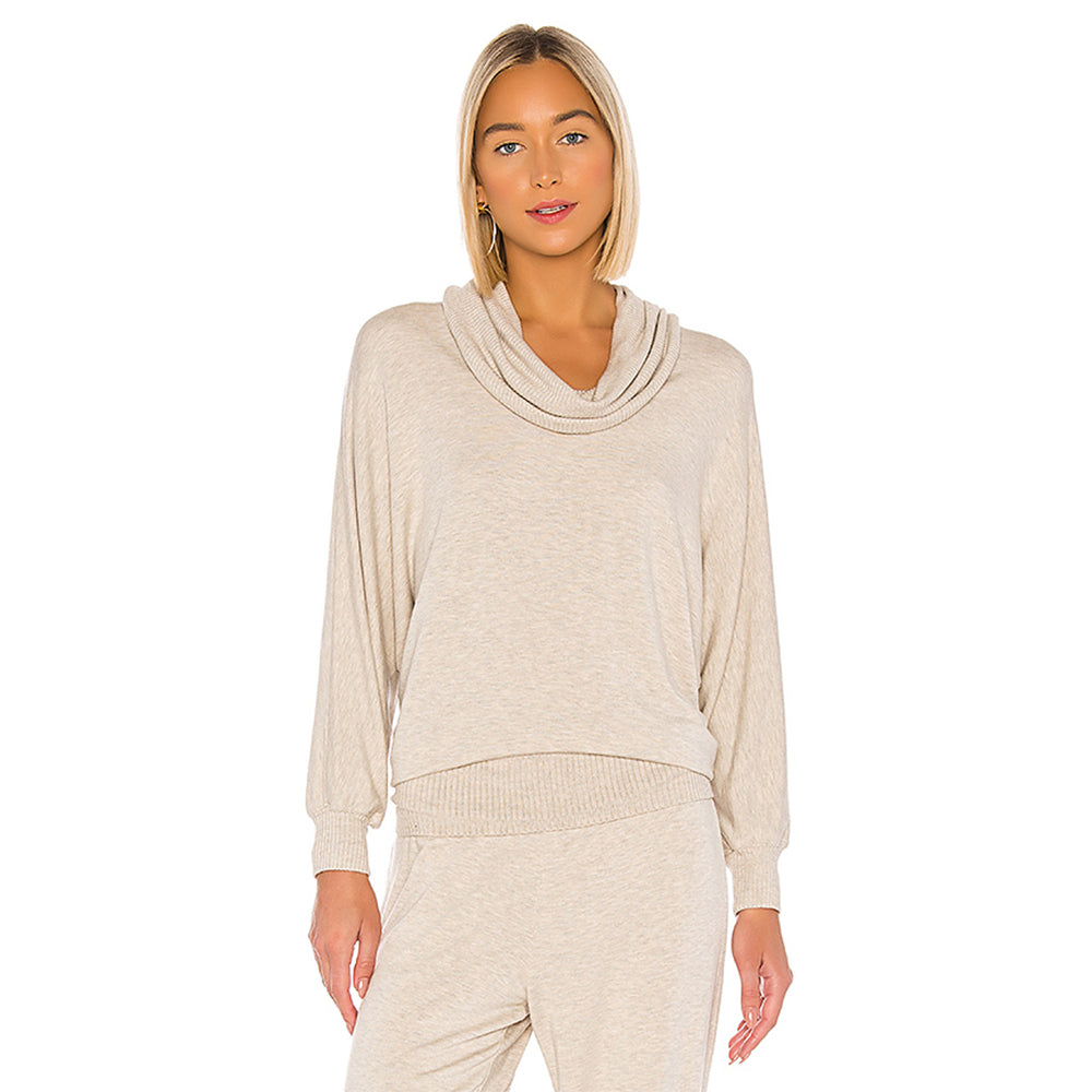Alpine Rib Cowl Neck Sweater - Heather Oatmeal Color - Cozy Winter Knitwear for Women | Perfect for Casual Outfits, Office Wear & Holiday Gatherings