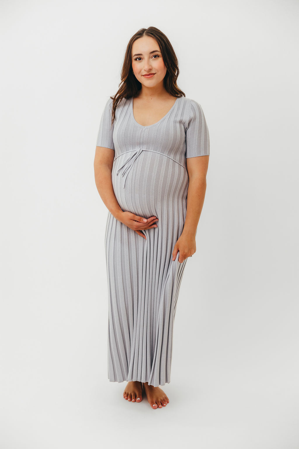 Oakley Ribbed Maxi Dress - Light Blue Maternity Dress for Pregnancy | Bump Friendly & Comfortable for Everyday Wear, Baby Showers & Special Occasions