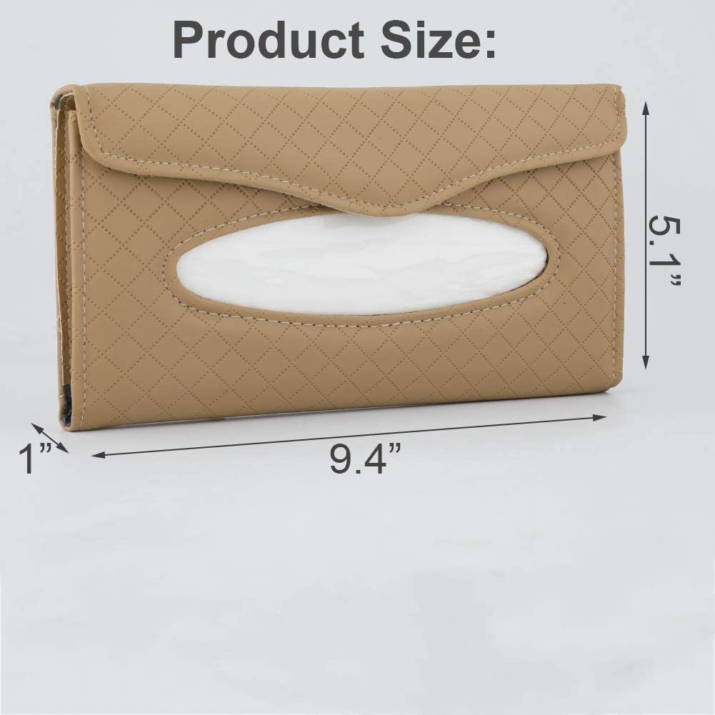 Premium PU Leather Car Visor Tissue Holder - Sun Visor Napkin Dispenser for Car & Truck (Beige) | Convenient Backseat Tissue Storage for Road Trips & Family Travel