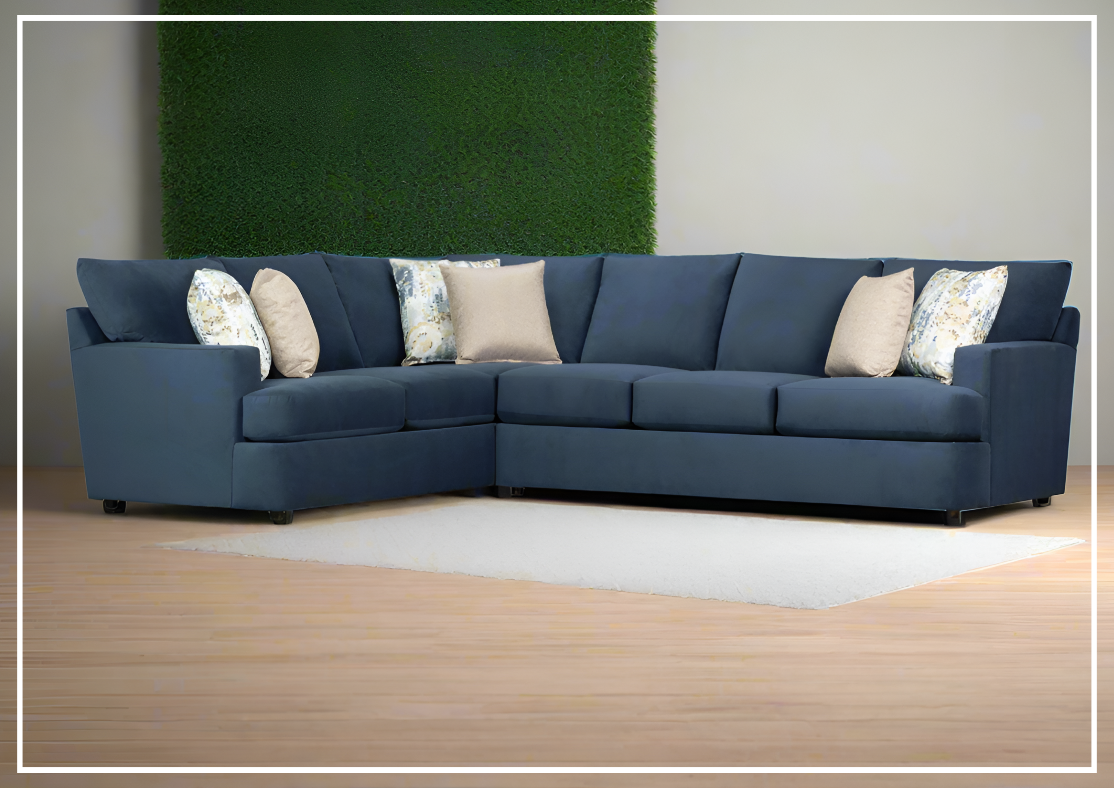 Klaussner Orion 2-Piece L-Shaped Fabric Sectional Sofa in Blue - Modern Living Room Furniture for Small Spaces, Apartment & Home Theater Seating
